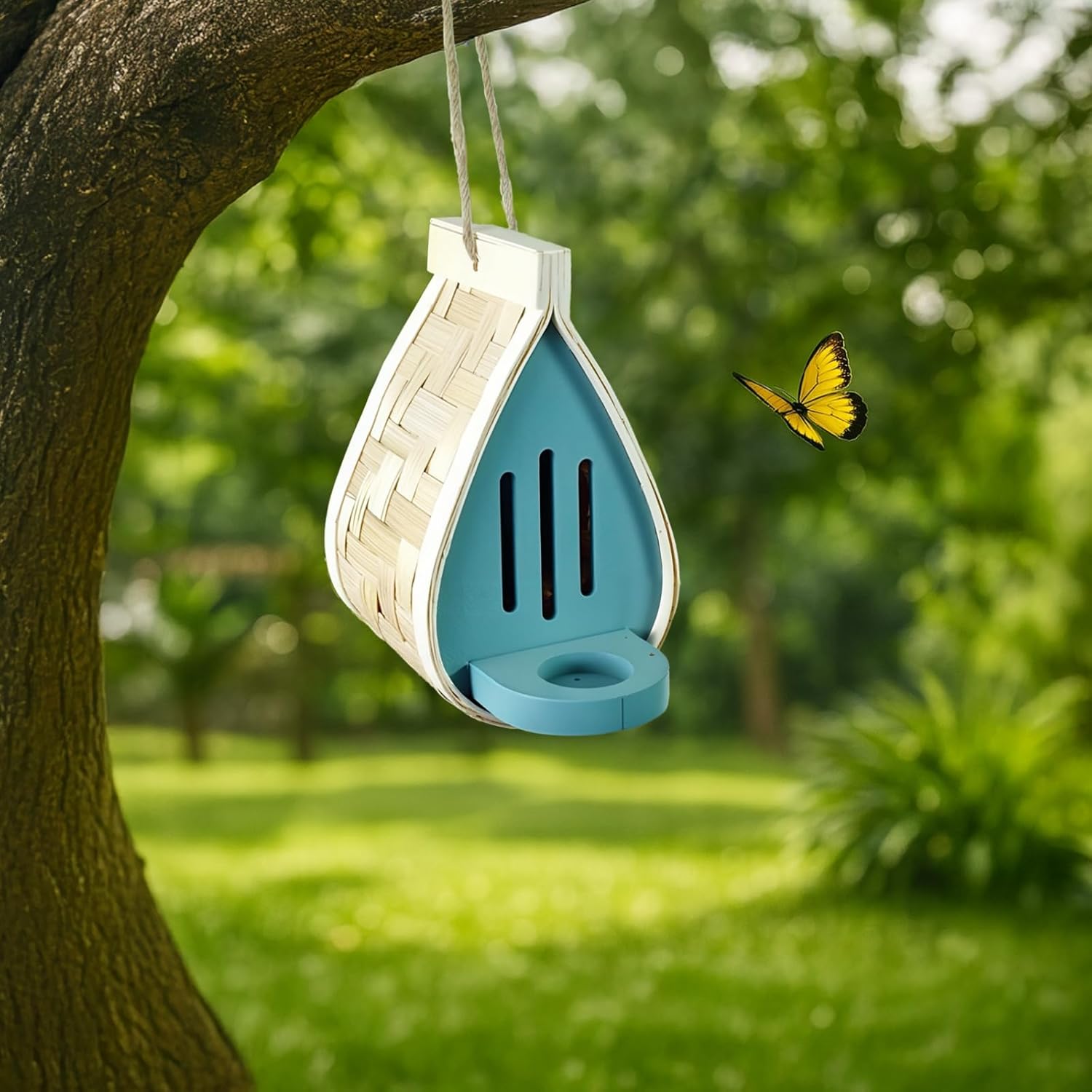2 Pcs For Outside Hanging Butterfly Wooden Houses, Decorations, Feeders Included, Design Elegant Teardrop, Patio And Garden For Perfect
