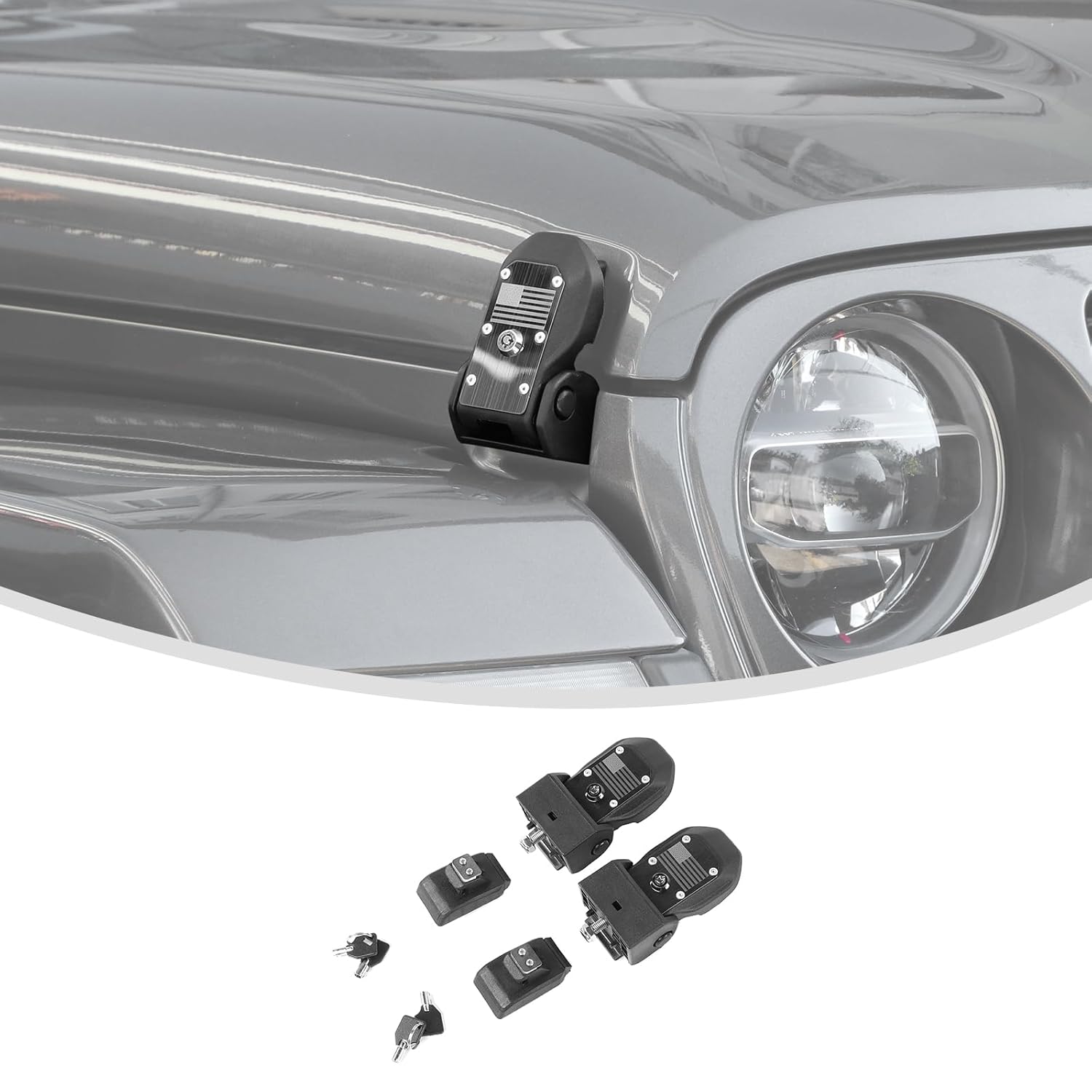 Linskip Durable Aluminum Hood Latches Locking Kit Replacement for 2018-2025 Jeep Wrangler JL 4XE & Gladiator JT - Exterior Accessories (Pair) - Easy Installation & Stylish Design
