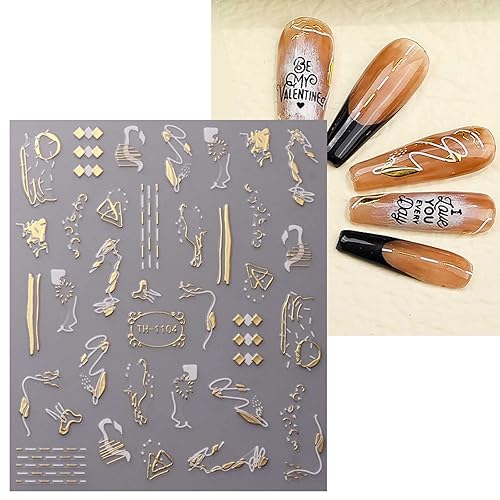 Miniatura 8 de JMEOWIO 8 hojas de calcomanías de arte de uñas con punta francesa de mármol, calcomanías autoadhesivas para uñas, suministros de uñas, accesorios de