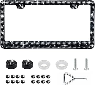 GaRhomxy Bling License Plate Frames for Women, 1 Pack Handcrafted Sparkly Rhinestone Car Accessories, Premium Stainless Steel Frame with 1000+ Faceted Glass Crystals & Free Glitter Caps (Black)