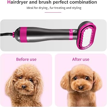 Pet Hair Dryer, 2-in-1 Dog Hair Blower with Brush, 3-Modes Blow Professional Home Grooming Drying for Small Large Cat Puppy Purple