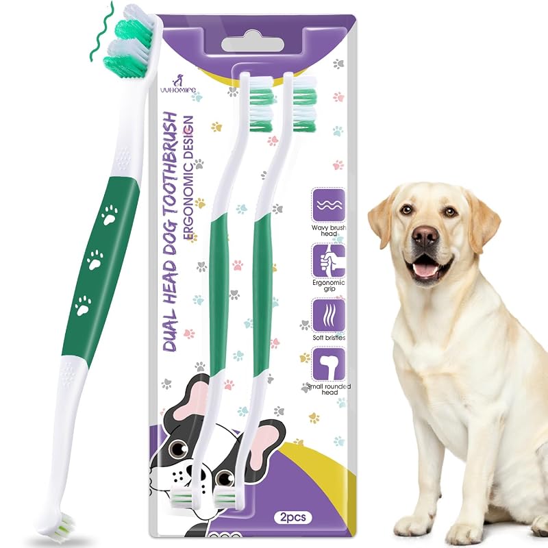 Escova de Dente Dupla para Cães Médios e Grandes VVHOMIFE Verde, Pacote com 2