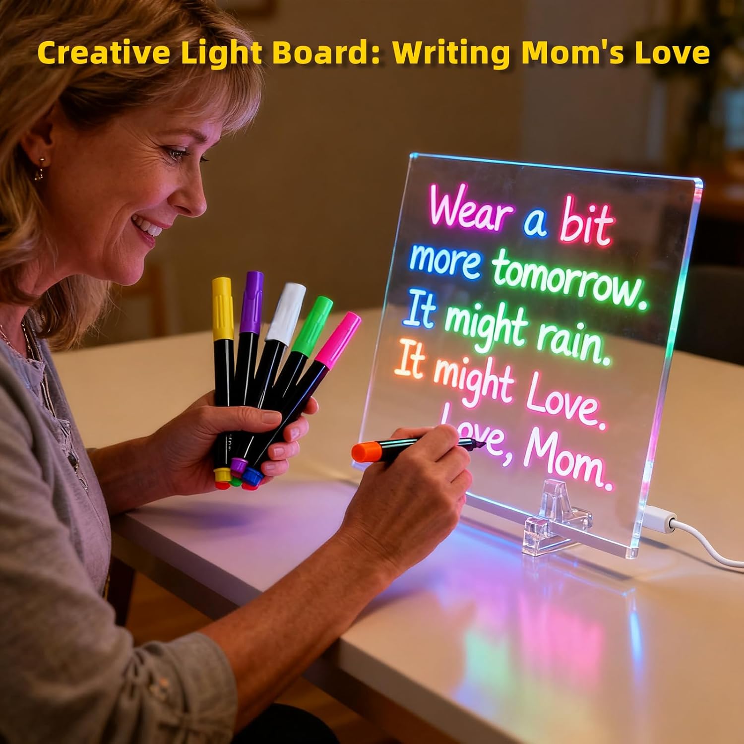 LED Drawing Board 13.7"x10" – Light Up Acrylic Dry Erase Board & LED Note Board with Colors, Adapter, 7 Markers, Message Board for Home Décor, Birthday, Christmas Gifts Idea