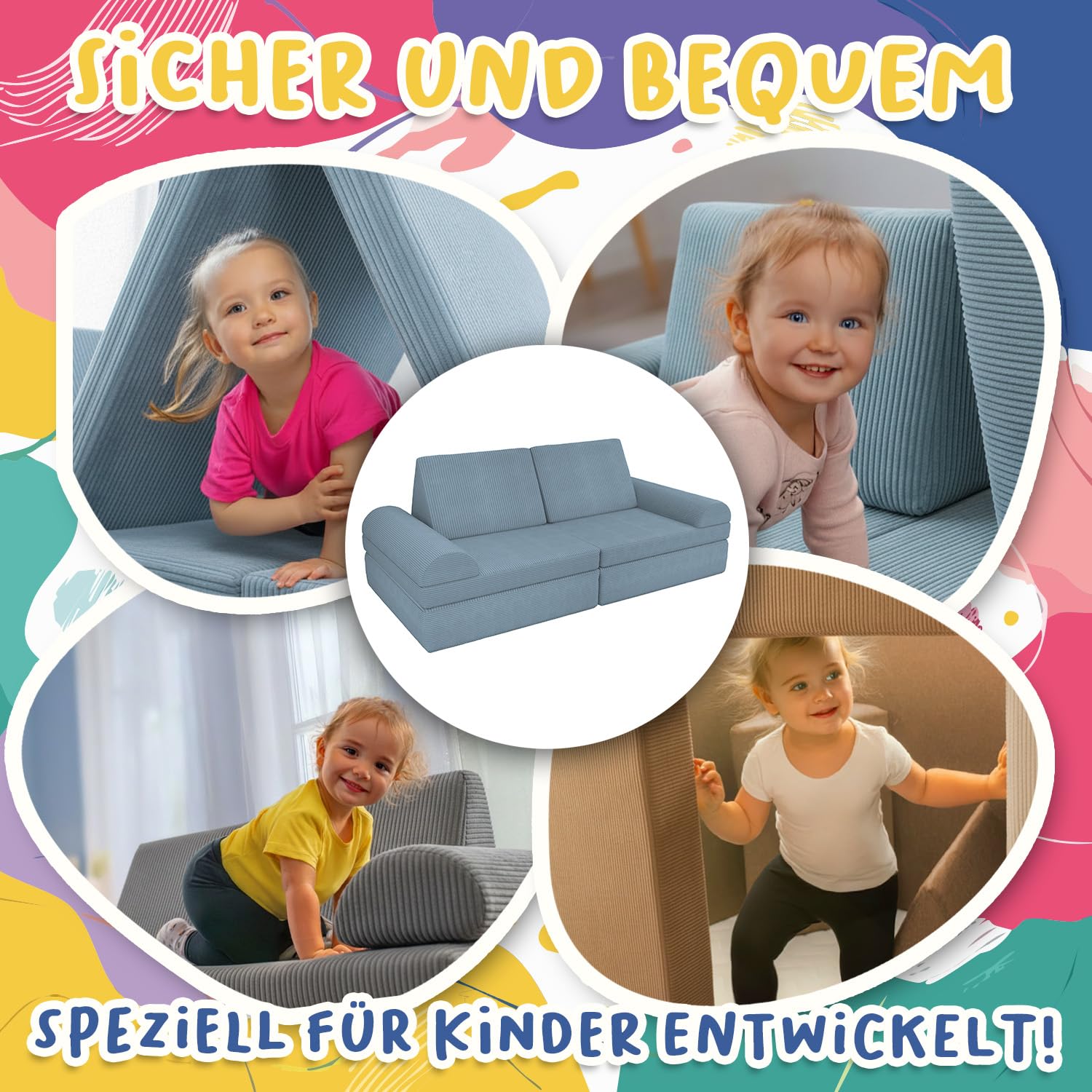 POKAR Kindersofa | Spielsofa Cord aus Schaumstoff Bausteinen | Modulares Spielsofa für Kinder | Kuschelecke im Kinderzimmer Kindercouch | Oeko-Tex 100 Zertifiziert | Warmer Karamell