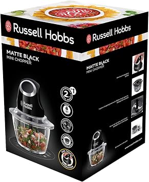 Russell Hobbs 24662-56 elektrikli mini parçalayıcı [saklama kapağı dahil cam kap] mat siyah (500 ml, sebze parçalayıcı, mikser, çoklu ve evrensel parçalayıcı, sebze, meyve ve et için)