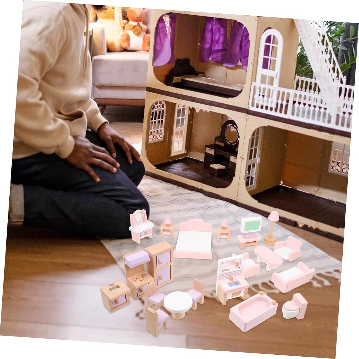 22Pcs Miniature Doll House Furniture Realistic Bedroom Home Cooking Bathroom Accessories for Playhouse Decoration