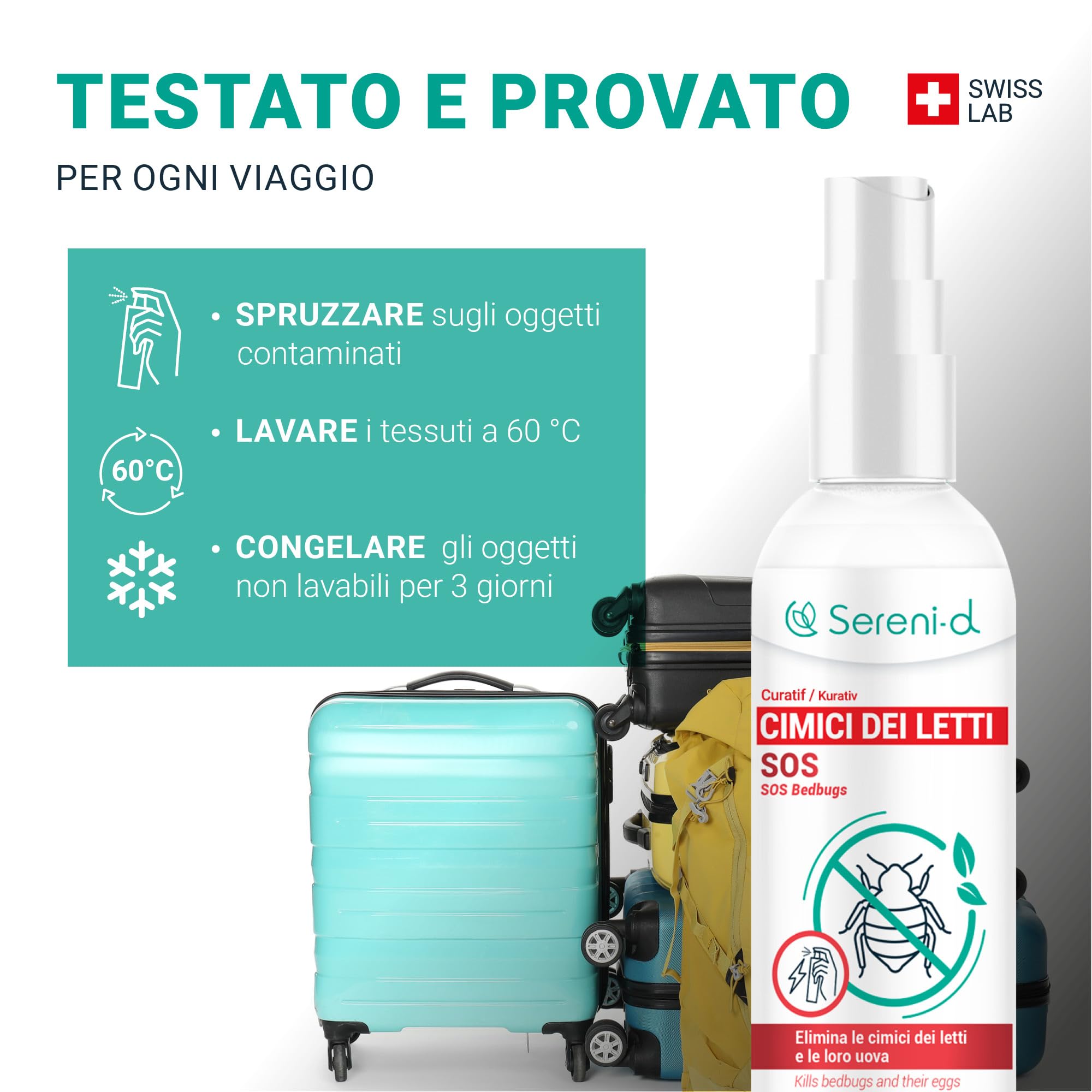 SOS ANTI CIMICI DA LETTO CHOC - Spray Insetticida CHOC - Disinfestazione facile e rapida delle cimici da letto - Trattamento naturale con Oli Essenziali e Fiore di Piretro Vegetale - Swiss Lab
