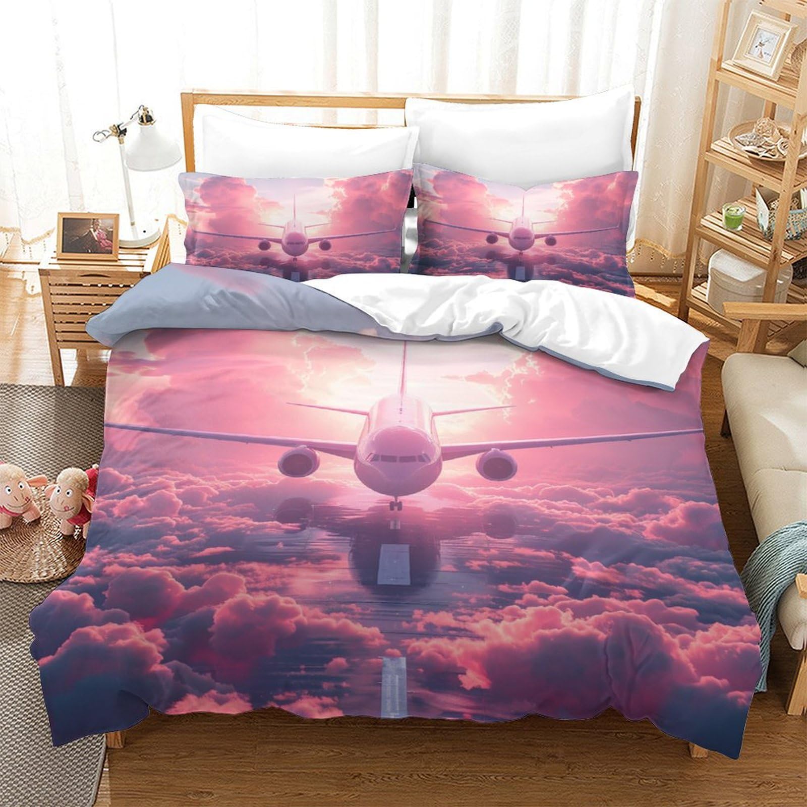 Housse de couette avion 3D pour chambre d'ado passionné d'aviation