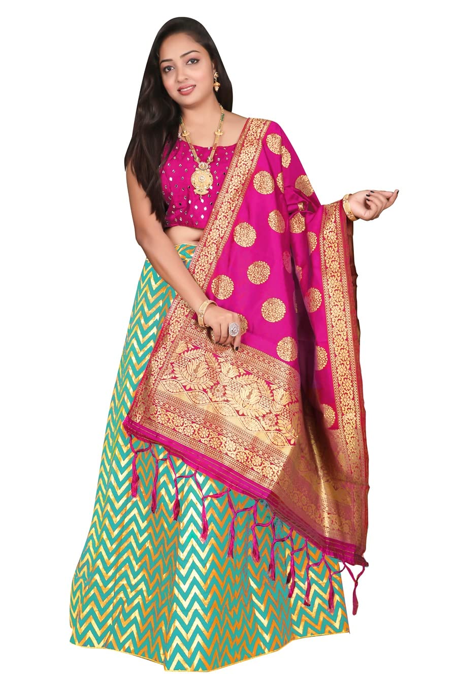 jay nejadhari creation Girl's Treditional Wear Heavy Banarsi Jacquard Soft Silk Bridal Fully Stitched Lehanga Choli With Dupatta Set.-picture-11