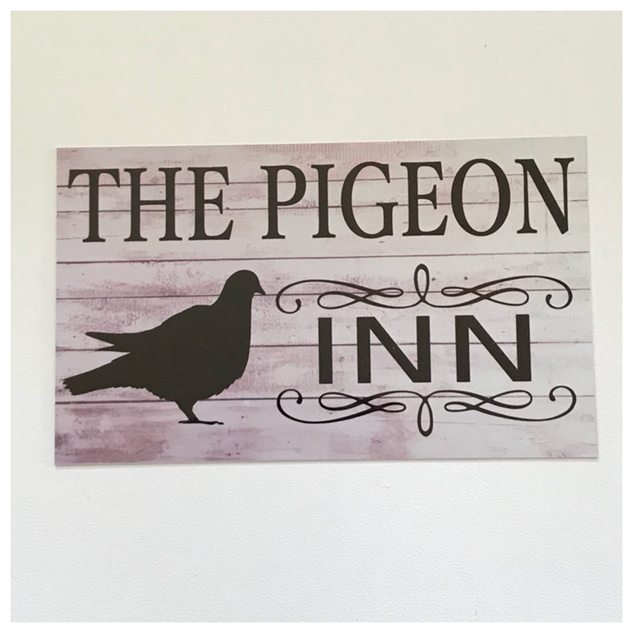 Bioprocess Pigeon Inn Bird Wall Plaque House Garden Rustic Wall Room Entrance Door Decor Poster Wall Art Tin Sign Decor Metal Sign Poster 8X12 Inches