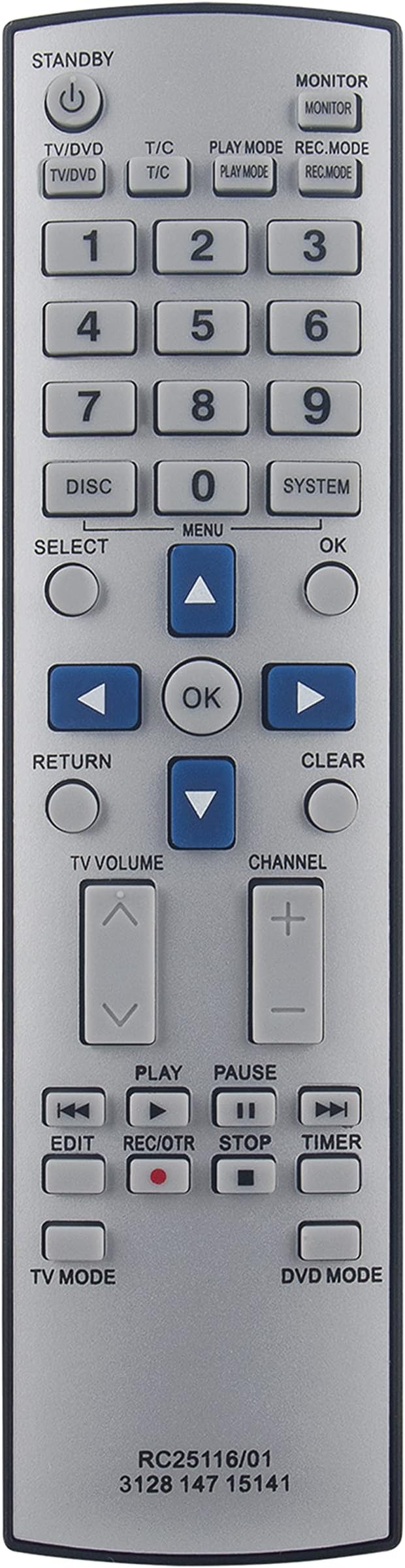 RC25116/01 Replaced Remote fit for Magnavox DVD Recorder MDV650R MDV630R MRV640 MDV630R/17 MDV630R/17X MDV630R/99 MDV650R/99 MRV640/17 MDV630.MDV630R/R17 MDV630R1/17 MDV630R117 MDV630R17 DVDR615