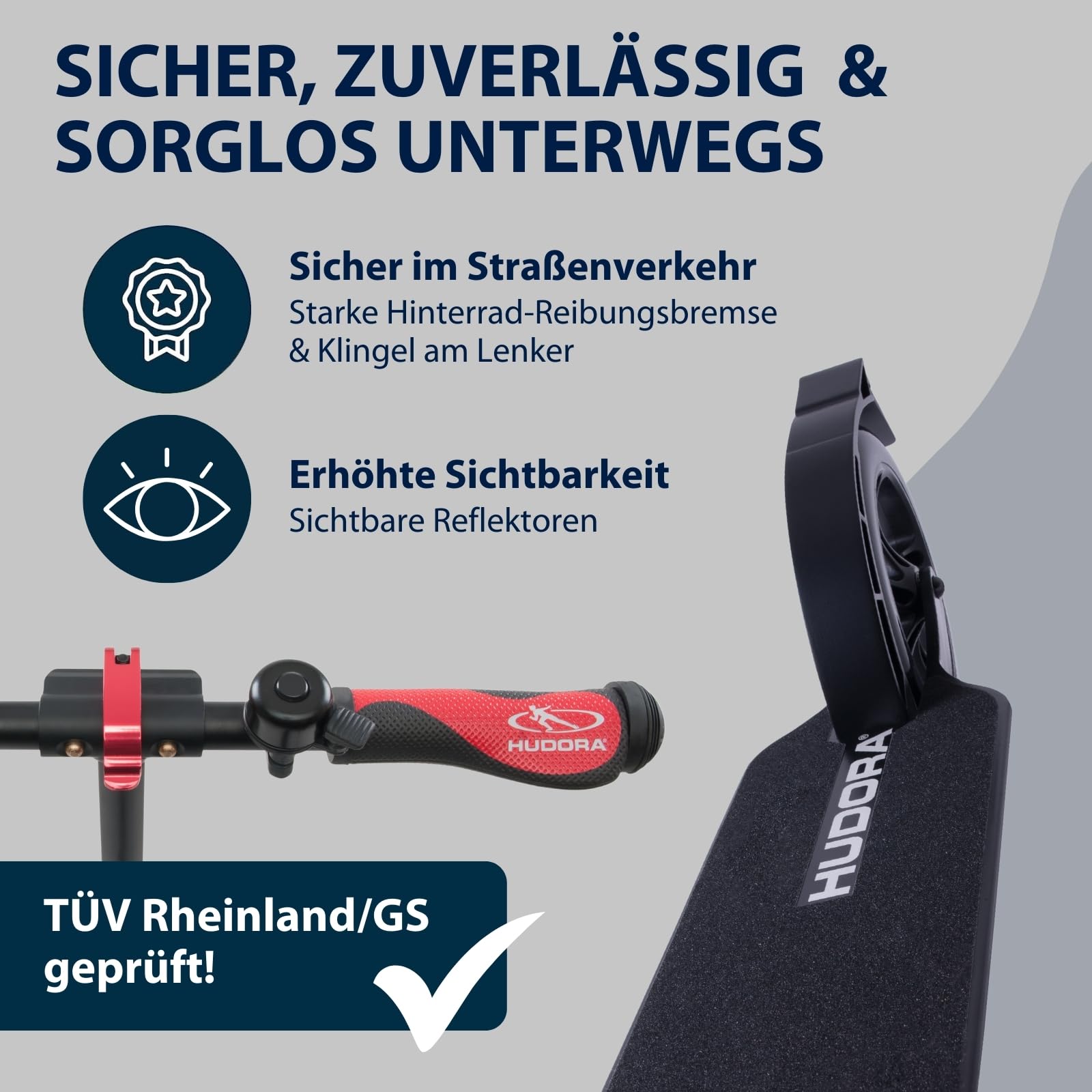 HUDORA BigWheel Style 230 Scooter - Stabiler Aluminium-Roller mit großer Trittfläche - Höhenverstellbarer & zusammenklappbarer Cityroller für bis zu 120kg - Tretroller für Jugendliche & Erwachsene