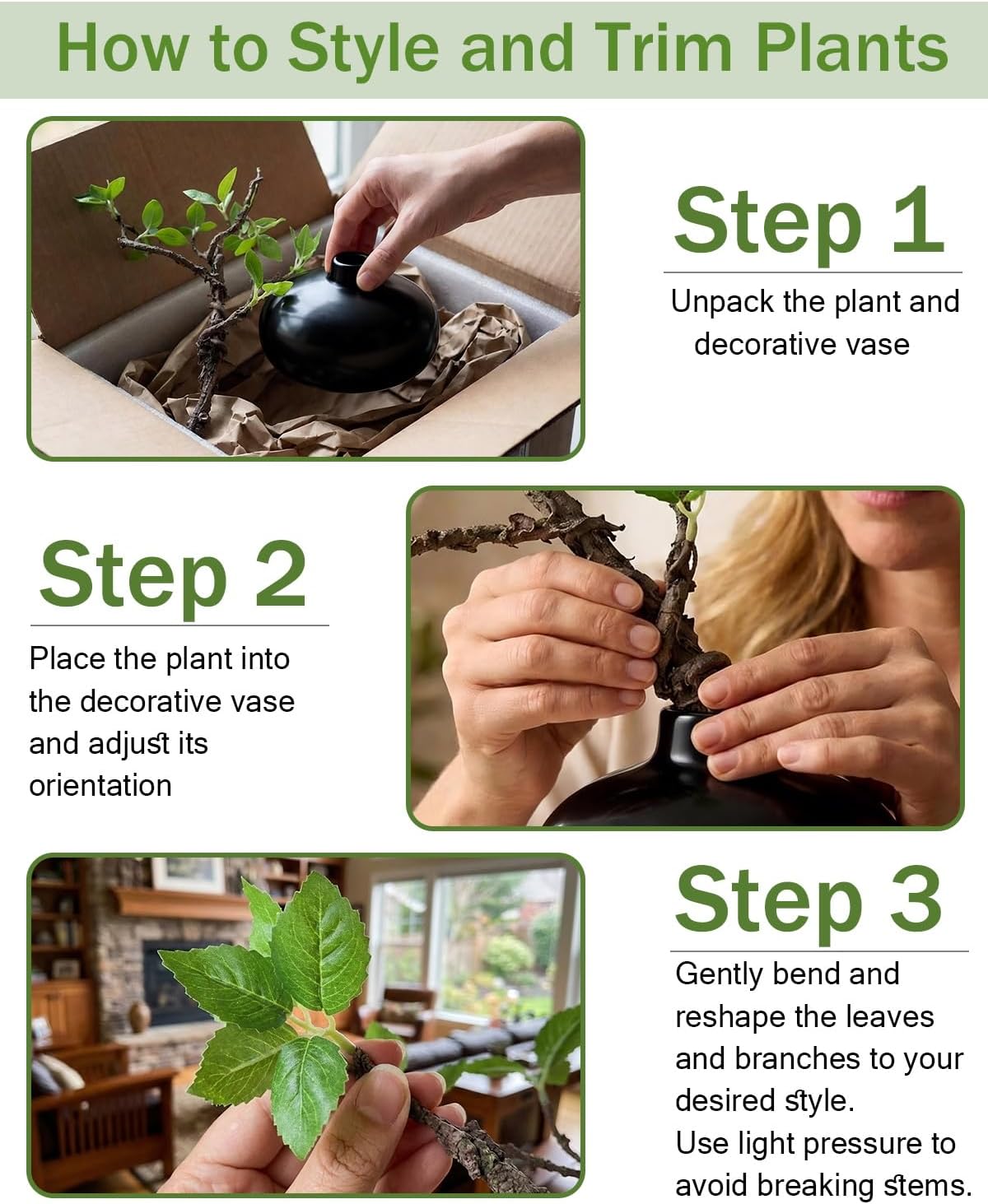 Vase with Greenery, 1pcs Artificial Greenery Stems with Black Vase, 18" Decorative Fake Plants Indoor, Small Plants for Bathroom Coffee Table Mantel Bookshelf Centerpiece Decor