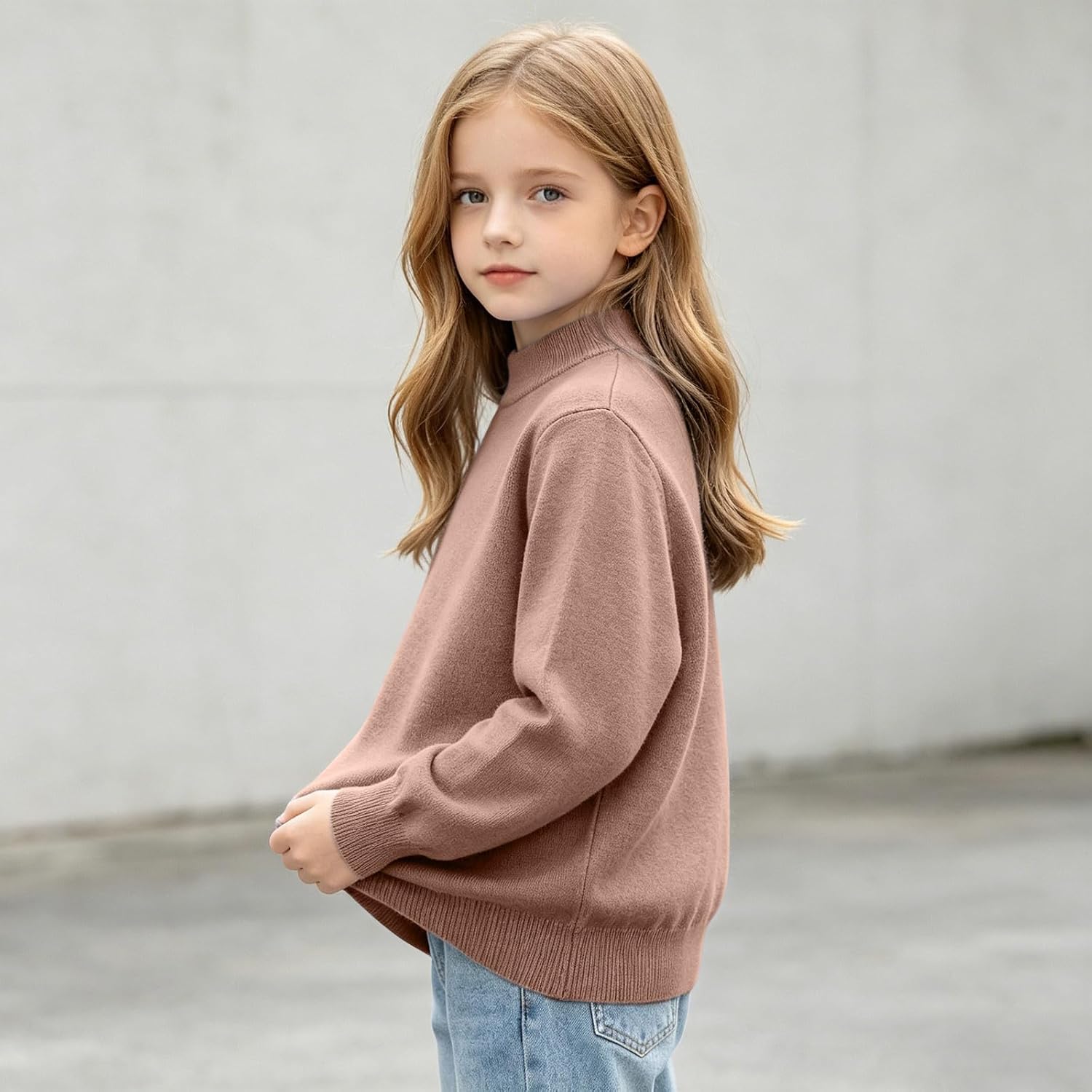 Oplxuo Boys Girls Mock Neck Knit Sweater Kids Long Sleeve Basic Pullover