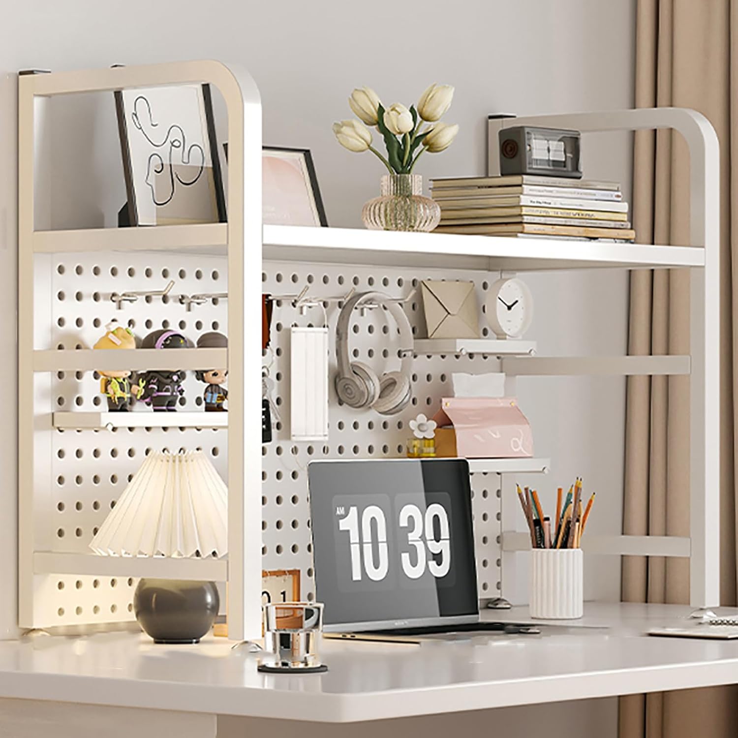 Wall Mounted Storage Pegboard,Wooden Pegboard,Desk Extender Organizer Shelf with Pegboard Display Stand 50kg Load Capacity 75x68x20cm Ideal for Table Accessories and Workstation
