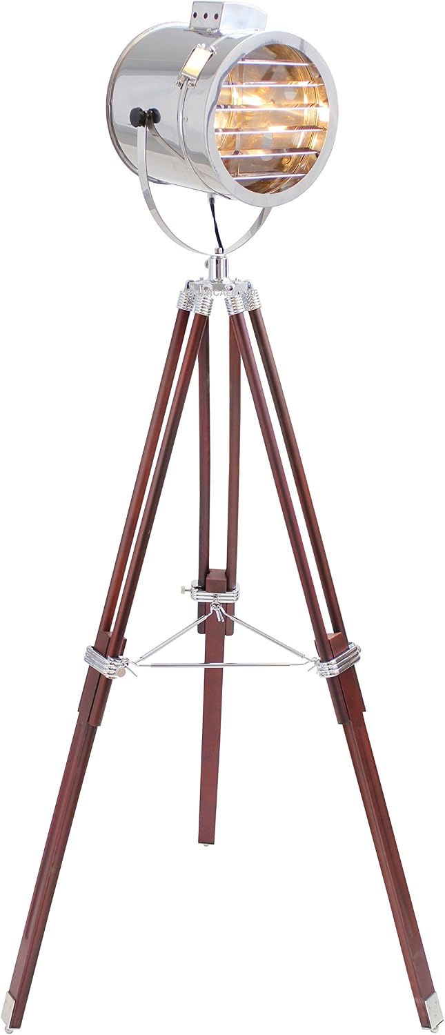 NauticalMart Classical Chrome Finish Wooden Tripod Floor Lamp image 2