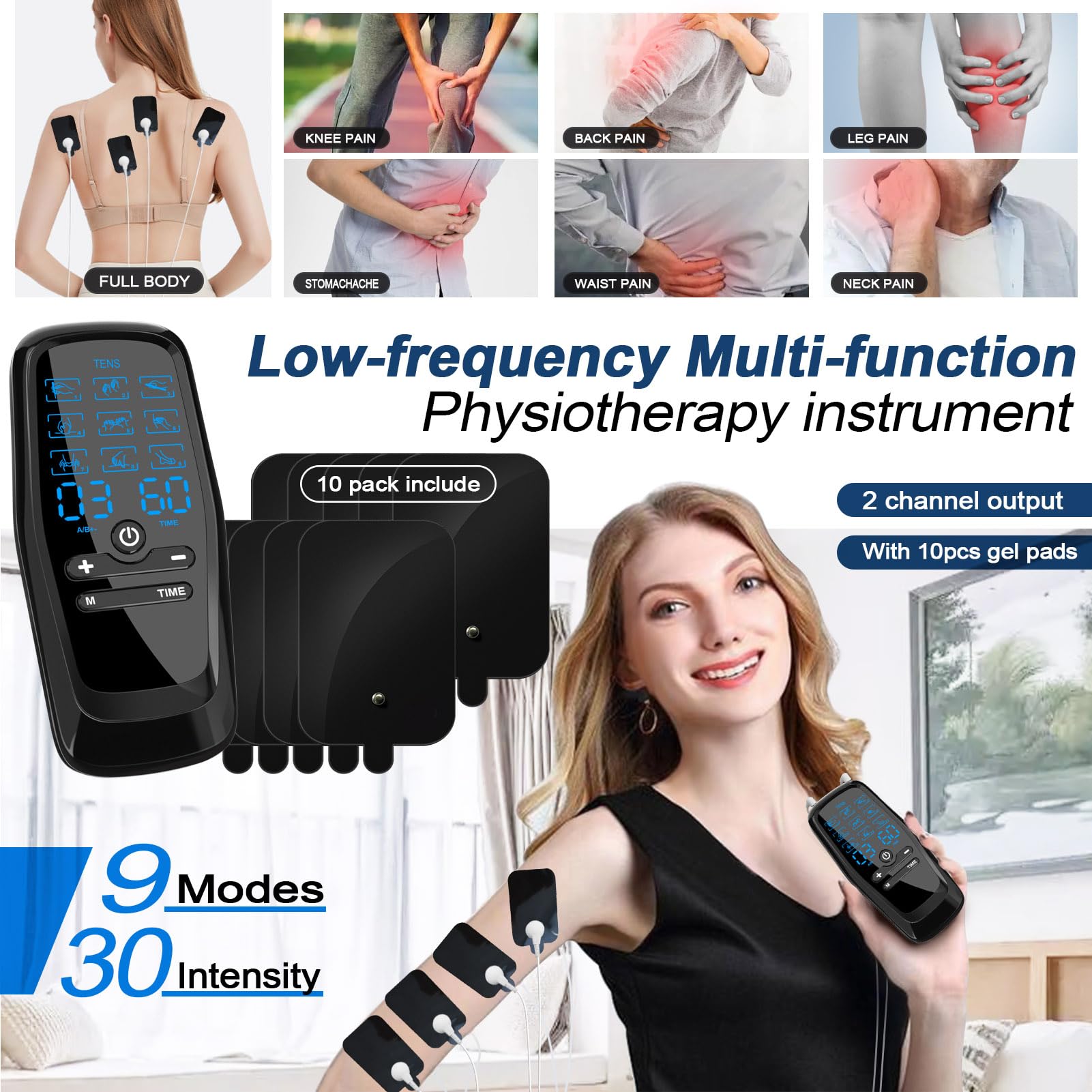 Dual Channel TENS Unit Muscle Stimulator with 10-Pad Set for Pain Relief — Amazon image 2