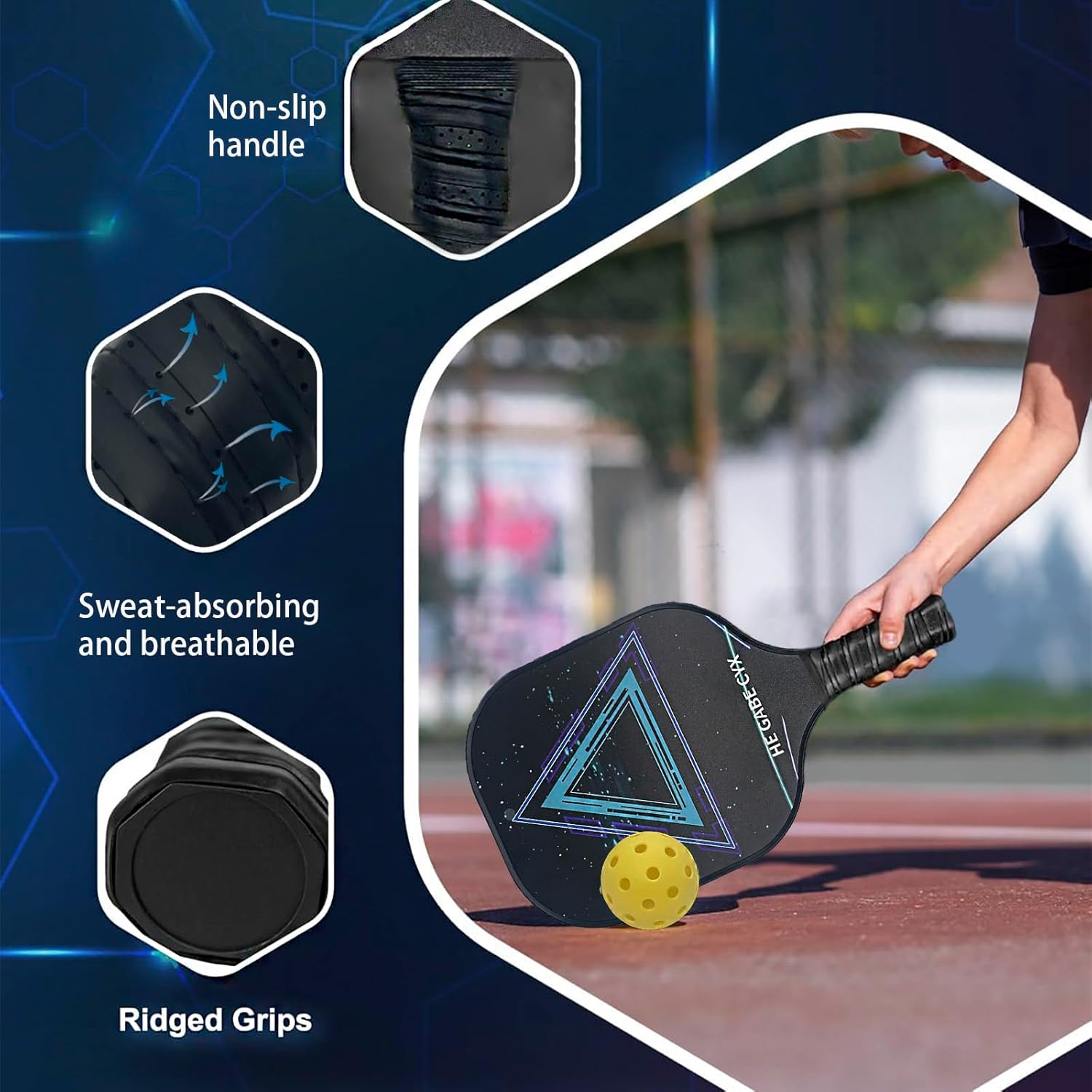 Pickleball Paddles Set of 2, Pickle Ball Rackets 2 Pack with 4 Pickleball Balls and 1 Customized Shockproof Carry Bag, Pickleball Racquet Gifts for Beginners & Pros.