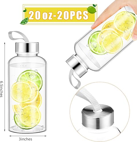 Miniatura 2 de Zubebe 20 botellas de agua reutilizables de 10 onzas, botellas transparentes a granel con tapas de acero inoxidable a prueba de fugas, botellas
