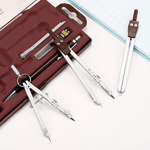 Miniatura 3 de Outus Juego de 13 piezas de geometría para estudiantes, brújula transportadora de matemáticas con reglas, lápiz mecánico, recambios de plomo, caja