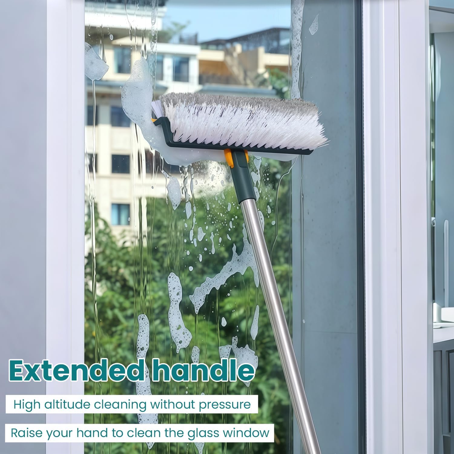Generic 5-in-1 Floor Scrubber,Floor Gap Brush, Corner Brush for Kitchen Bathroom and Balcony, Long-Handle,Triangular-Shaped Large Brush, Thick bristles, Green 9.06 * 42.9 Inch