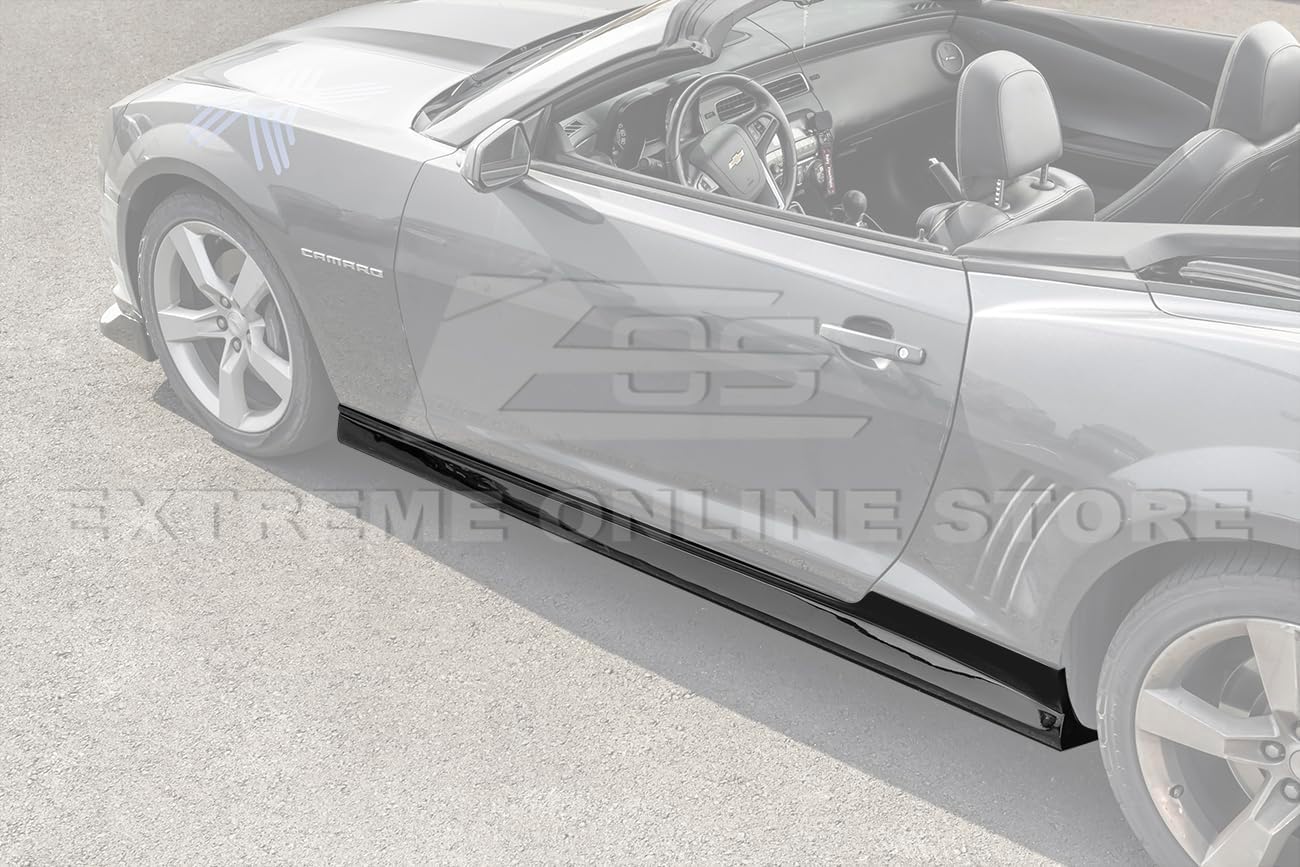 Replacement for 2010-2015 Chevrolet Camaro LT LS SS | ZL1 Style ABS Plastic - Painted Glossy Black Side Skirts Rocker Panel Extension Pair
