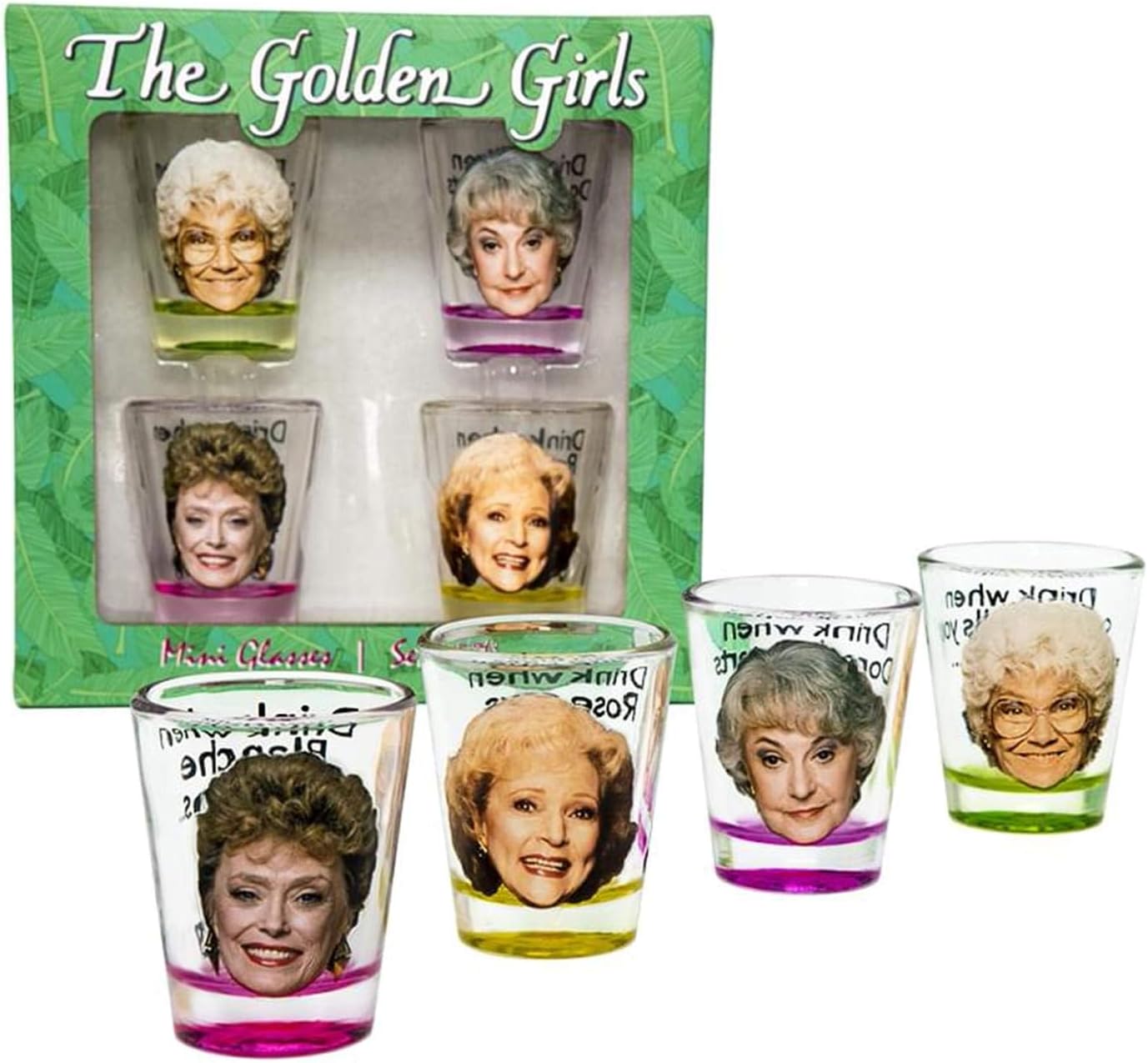 JUST FUNKY Golden Girls Shot Glasses | Fun Drinking Games | Set Of 4 Collectible Glasses | Perfect For Parties, Game Night, Bachelor Bachelorette Party, College Graduation, Birthday Gift