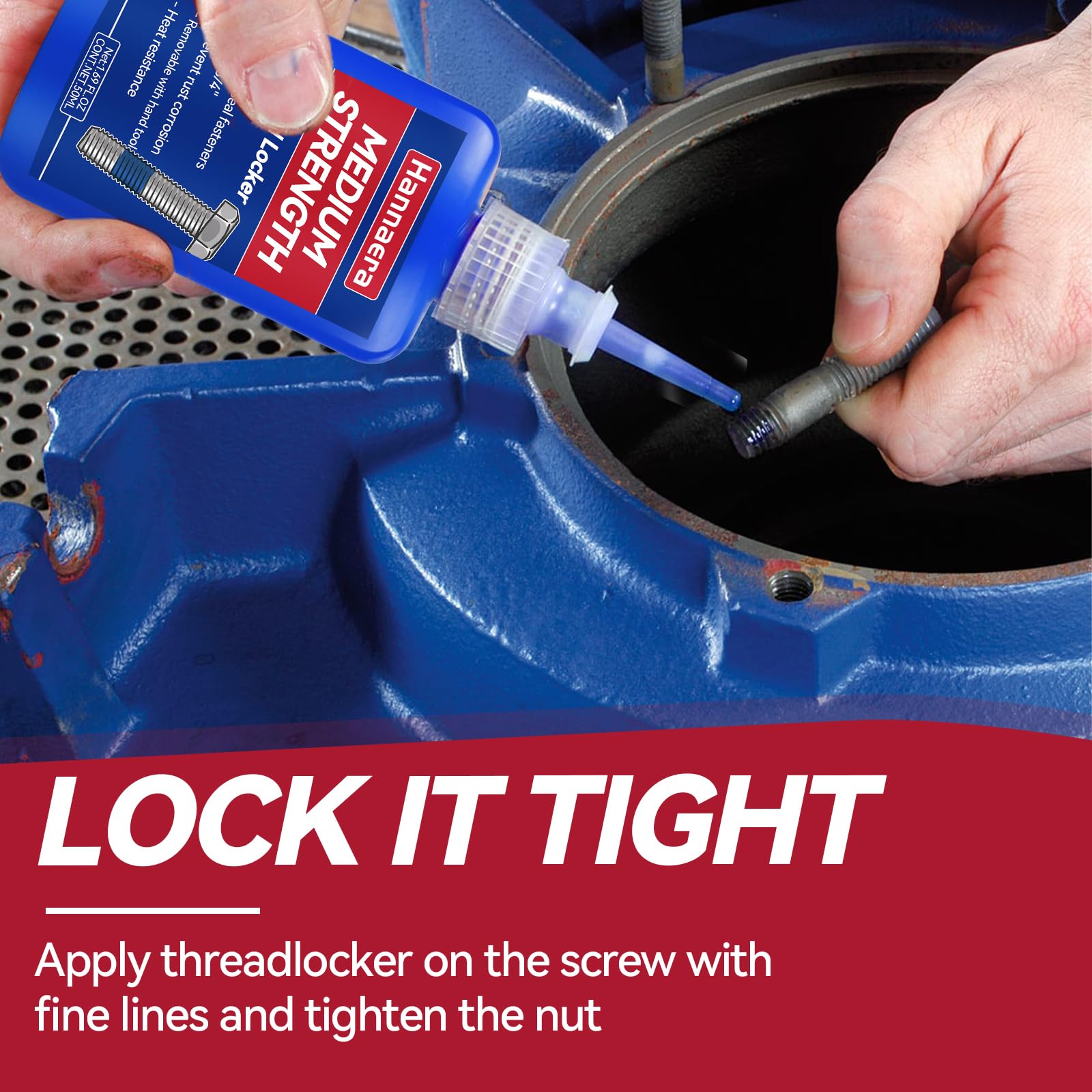 Thread Lock Blue and Red, Threadlocker Removable & Permanent, Thread Locker for Nuts, Bolts, Fasteners and Metals, Against Losening and Leakage (Medium 50 ml *1 + High 50 ml *1)
