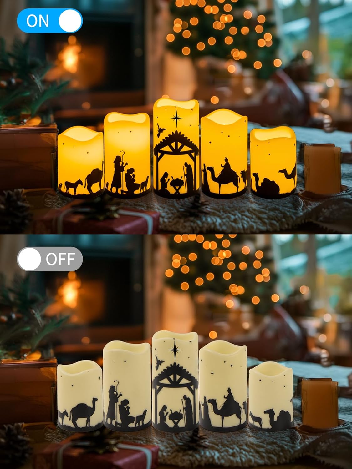 5 Pcs Christmas Nativity Scene Candles with Timer Remote Battery Operated Led Pillar Religion Flameless Candles for Xmas Holiday Home Decor