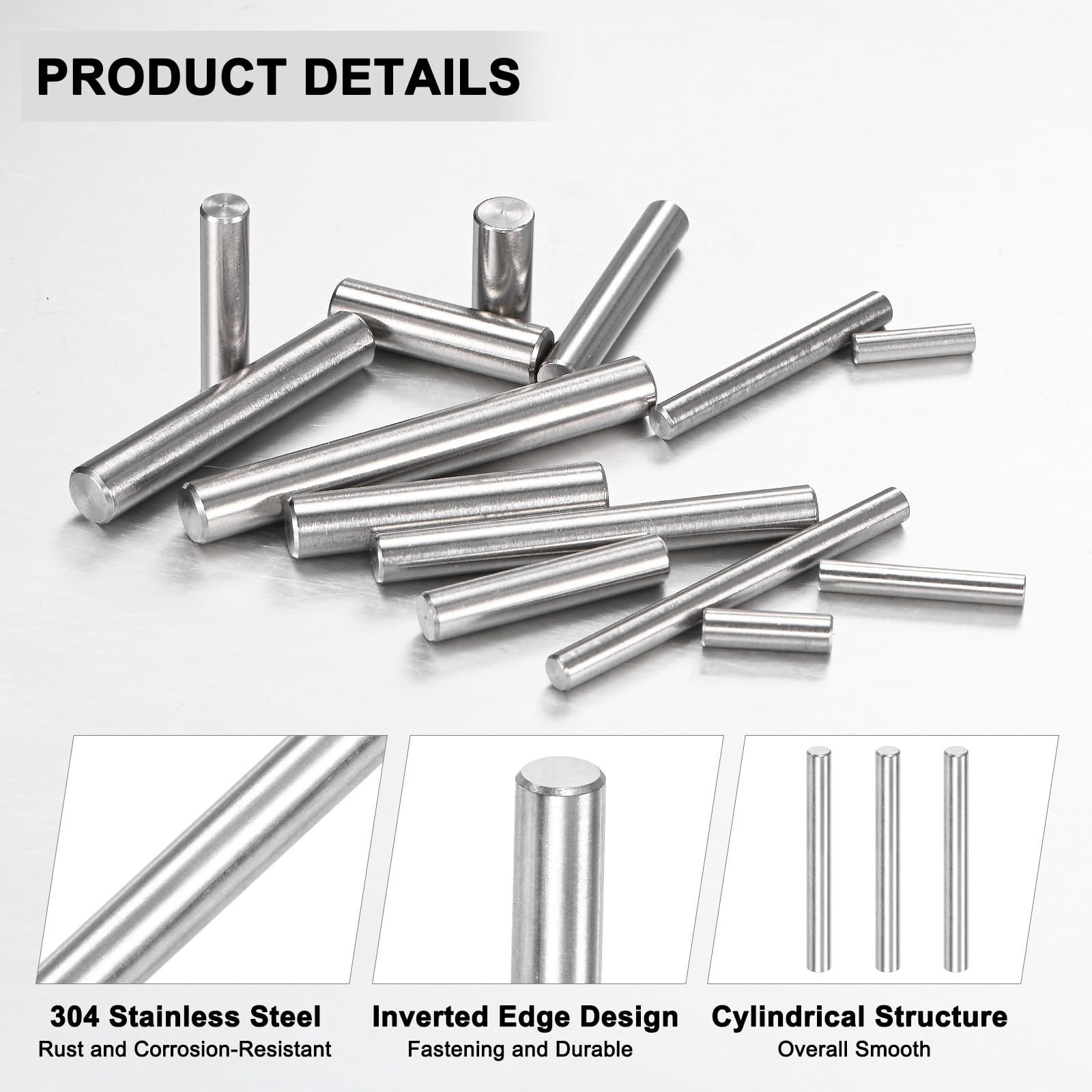 M METERXITY 20-Pack 3 x 28 mm Dowel Pin, 316 Stainless Steel Support Pin Fastener Elements for Metal Devices/Wooden Projects - Image 2