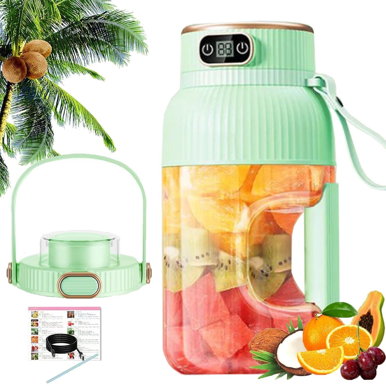 Wielofunkcyjny, przenośny mikser z wyświetlaczem cyfrowym, kompaktowa konstrukcja, kubek do sokowirówki z możliwością ponownego ładowania przez USB, do smoothie, na siłownię, do kuchni podróżnej