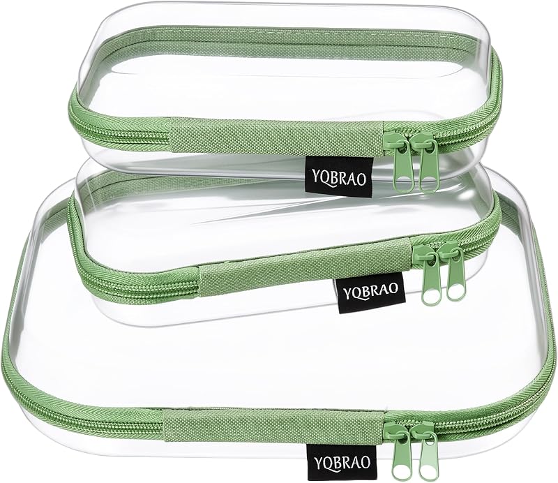 YQBRAO Conjunto com 3 Estojos Transparentes de Casca Rígida com Zíper, 1 Médio e 2 Pequenos, Verde