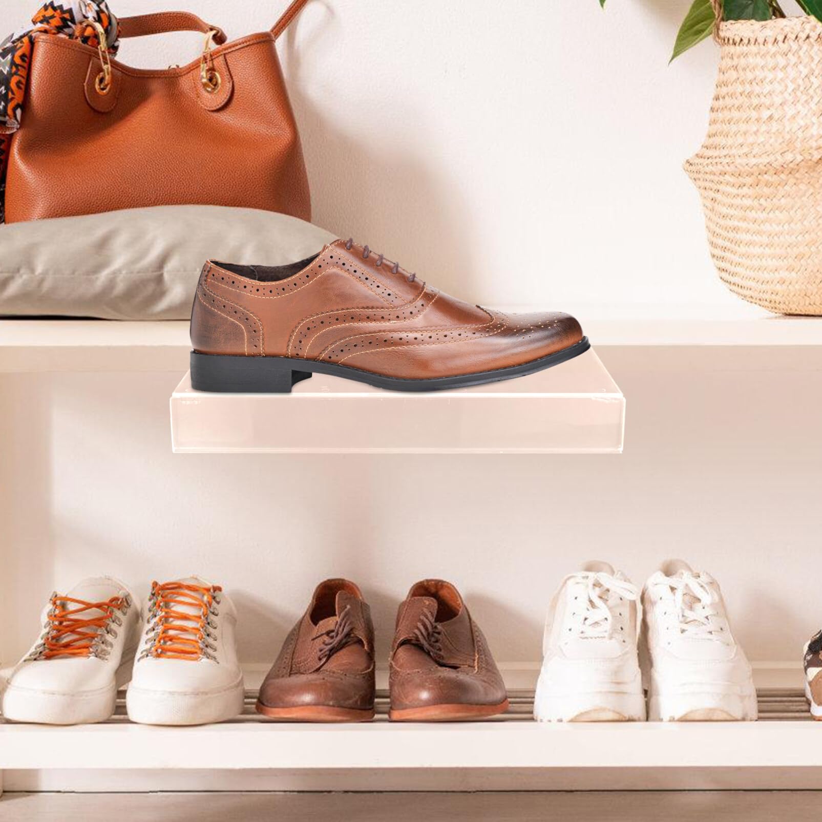 HOLIDYOYO Djustable Shoe Display Stand Acrylic Shelves Wall Mount Shoe Rack Organizer