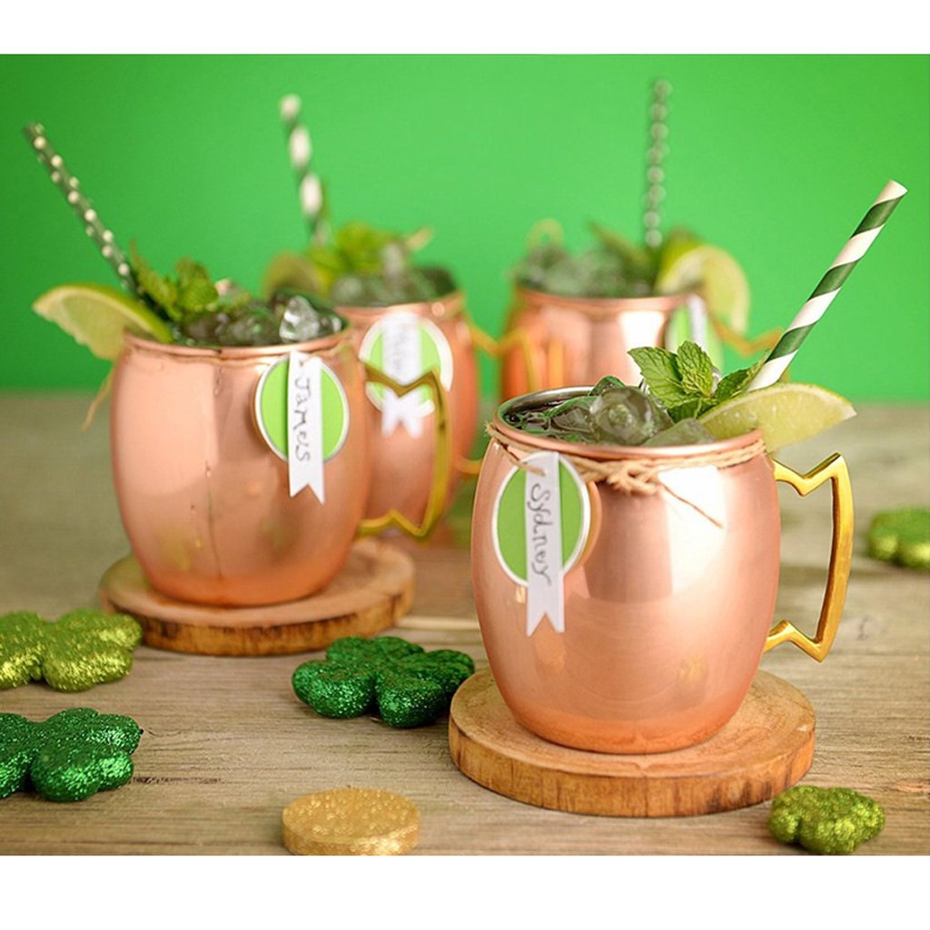 Maultier Becher Set – 6 Edelstahl Becher Mit Holz-Regal, Isoliert, Für Cocktails & Partys, 2 Oz Fassungsvermögen