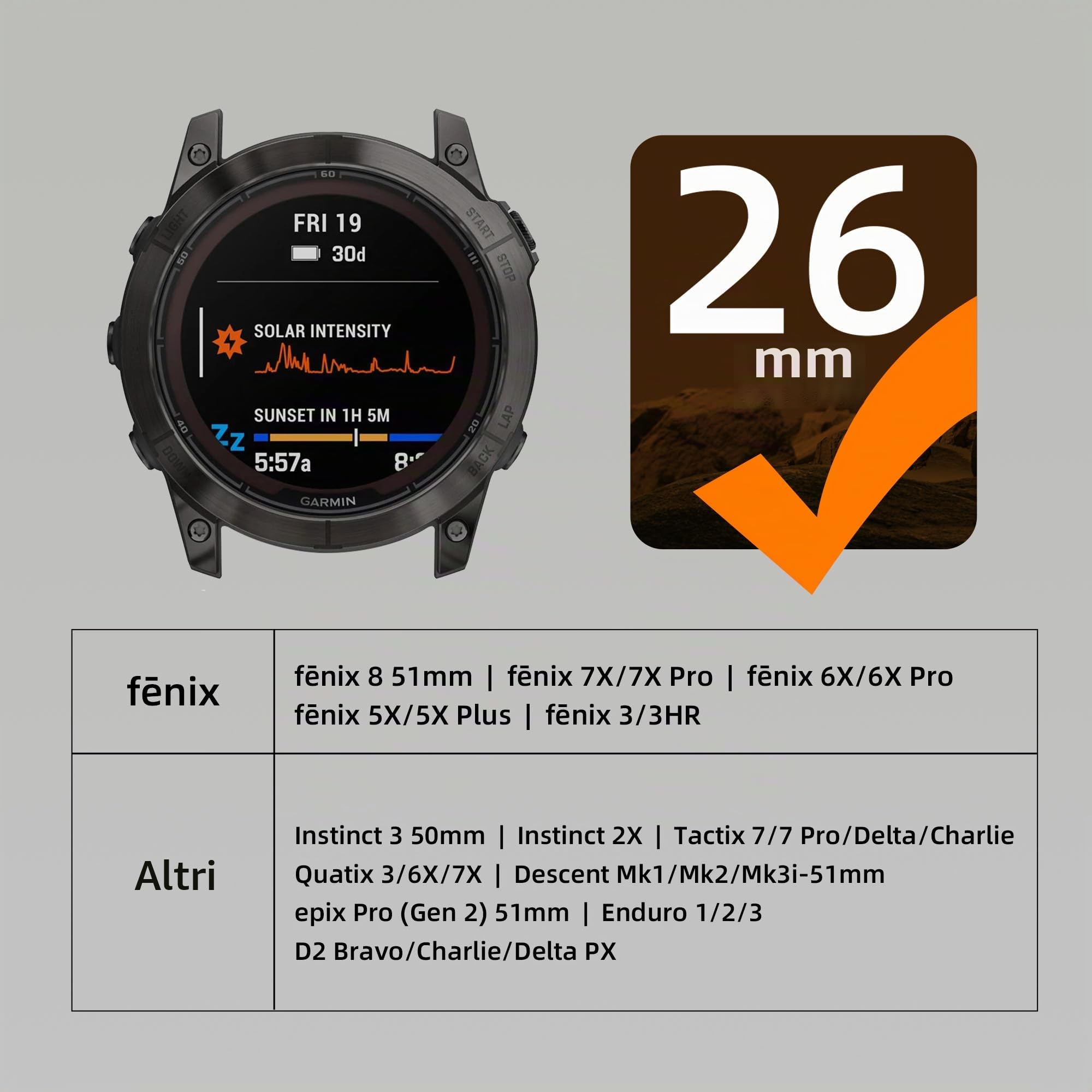 Bandletic 26mm Nylon Cinturino Compatibile con Garmin Fenix 8 51mm/7X/6X | Magnetico Fidlock V-Buckle Modello Resistente per Fenix E 51mm/7X Pro/6X Pro/5X Plus/3 HR/Tactix/Descent/Instinct 2X/Quatix 3