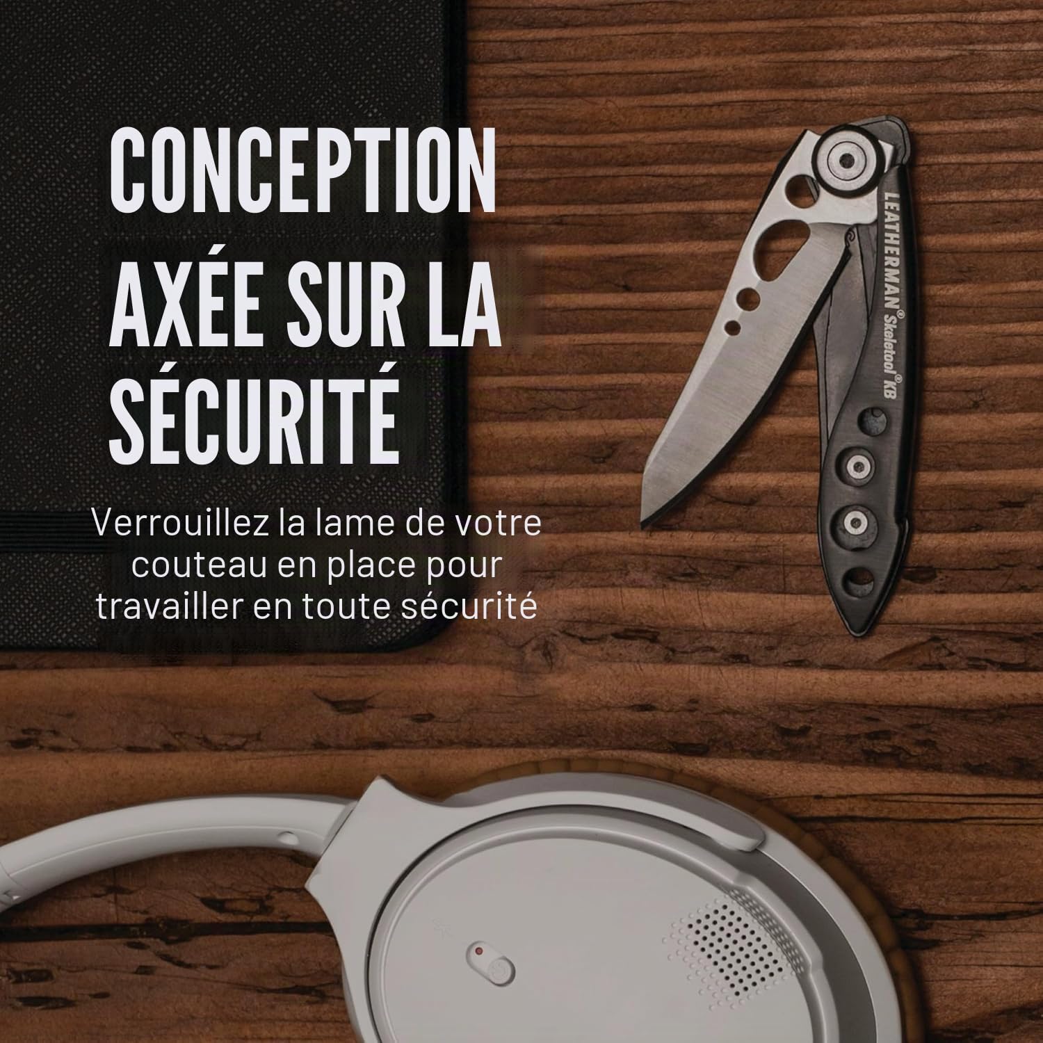 Leatherman Skeletool KB - Couteau de poche multifonctions avec lame en acier inox HC420 et décapsuleur intégré, compact et léger, fabriqué aux Etats-Unis, couleur noir