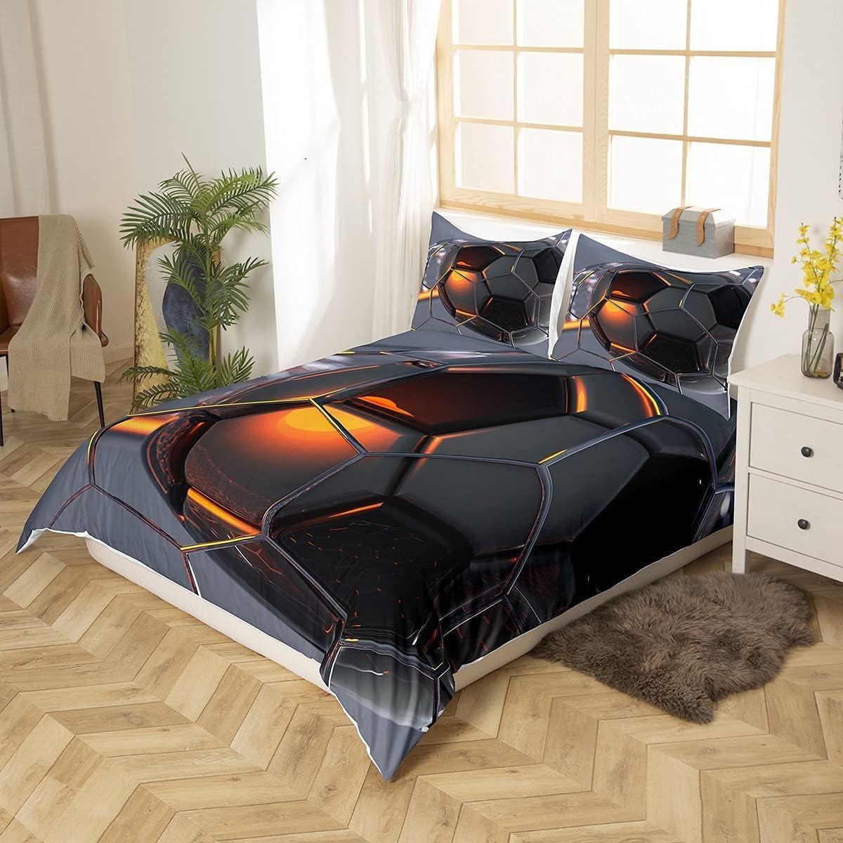 Football Bedding Set Geometric Room Decorative Comforter Cover Sunset Print Quilt Cover Grey Soft Bed Cover For Kids Boys Teens Adult 1 Duvet Cover With 1 Pillow Case Single Size - Image 3