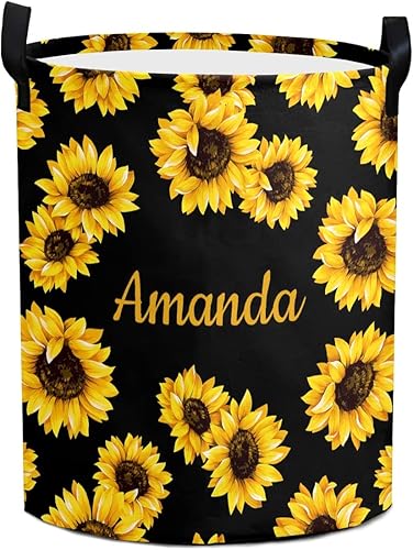 Cesta de lavandería personalizada con nombres, cesta de lavandería de girasol para niños, niñas y bebés