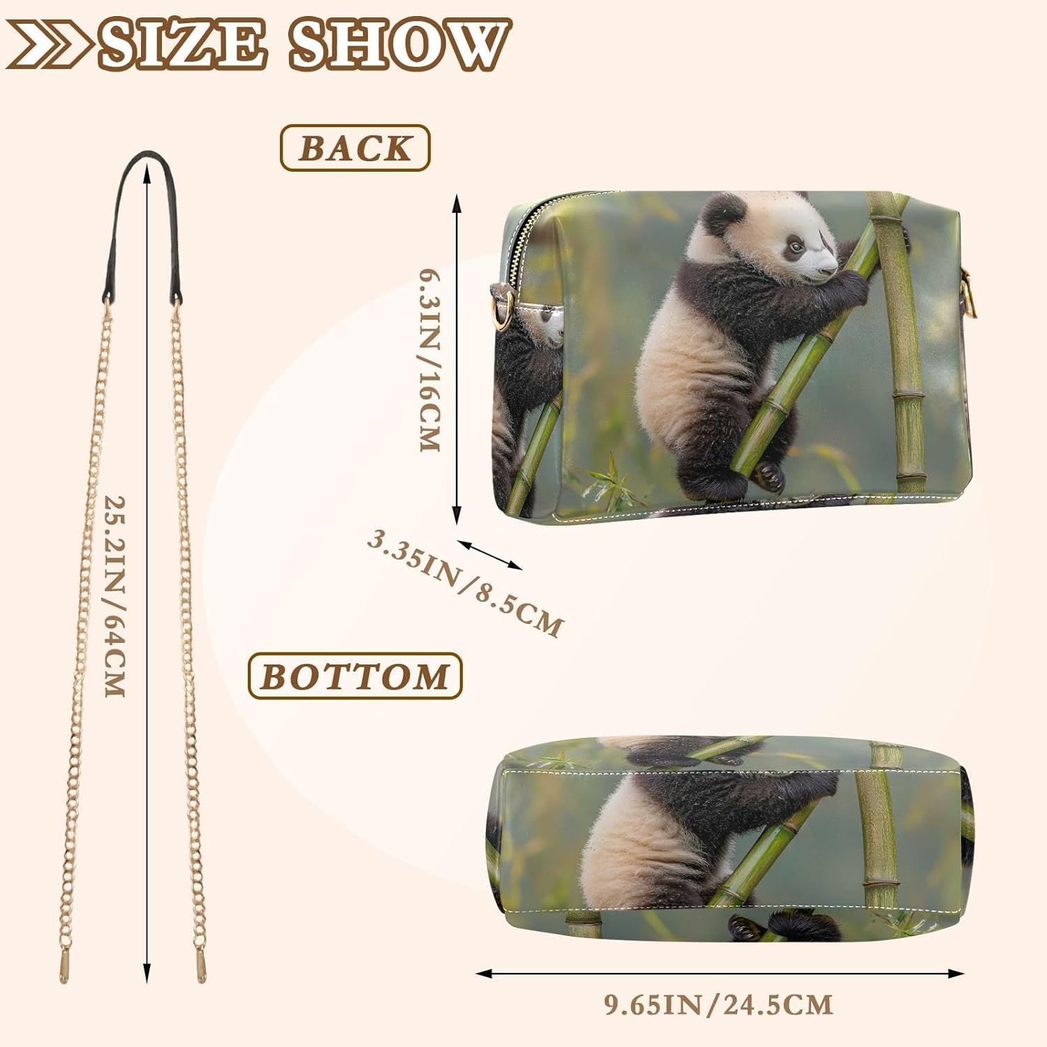 Little Panda Women's PU Leather Crossbody Bag Shoulder Handbag Cellphone Purse with Metal Chain Strap Water Resistant Zipper Closure