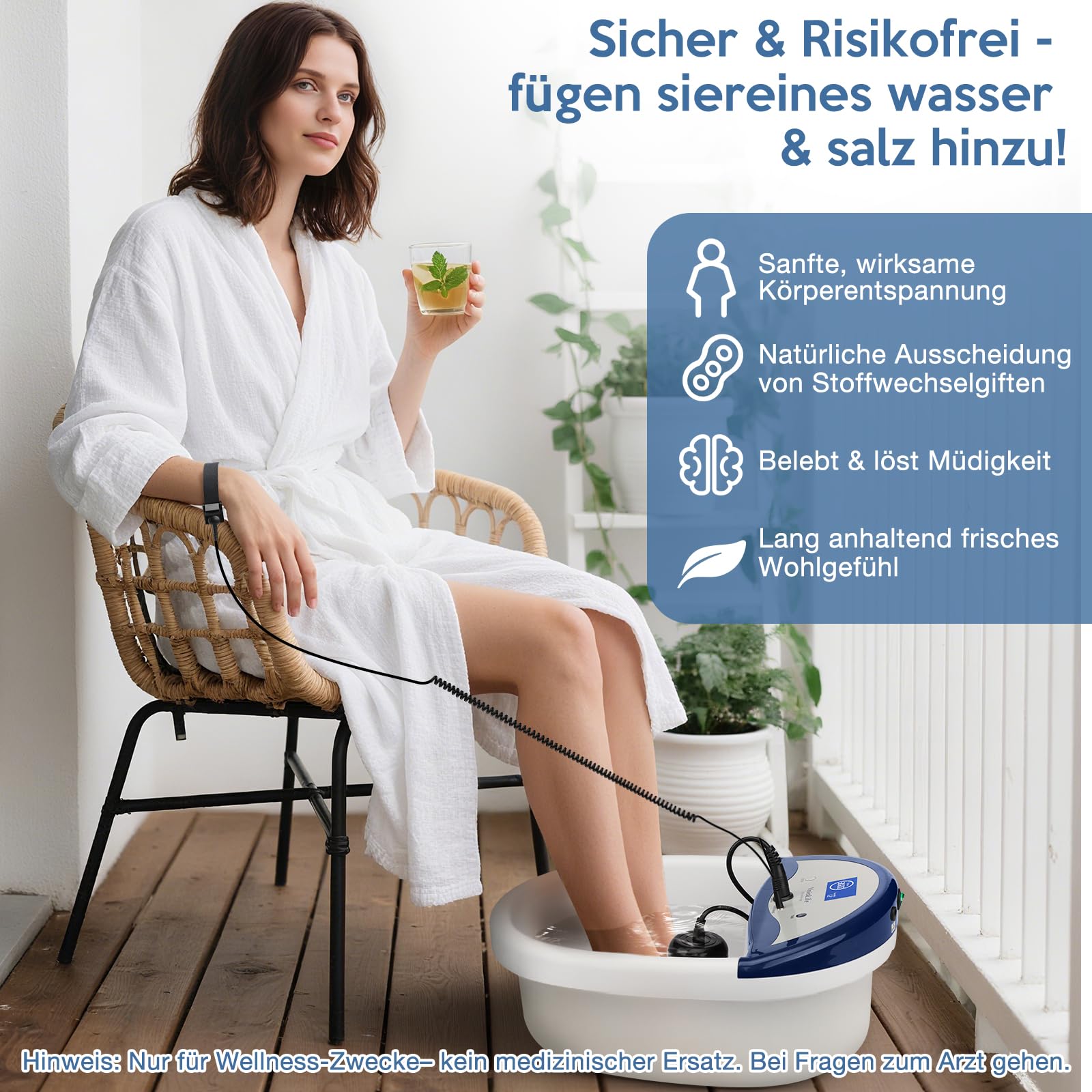 Ionen Fußbad, Ionen Fussbad Detox, Tragbar Detox Fußbad mit Timer, Ionisches Fussbad Zum Entgiften, Fußspa Reiniger mit Wassersack (Mit Becken)