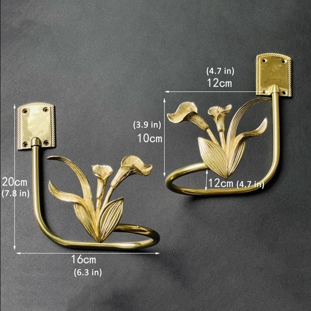 Haki do zasłon, mosiężne uchwyty do zasłon, haki do zasłon, ozdobne haki do zasłon w kształcie lilii,Set of 2