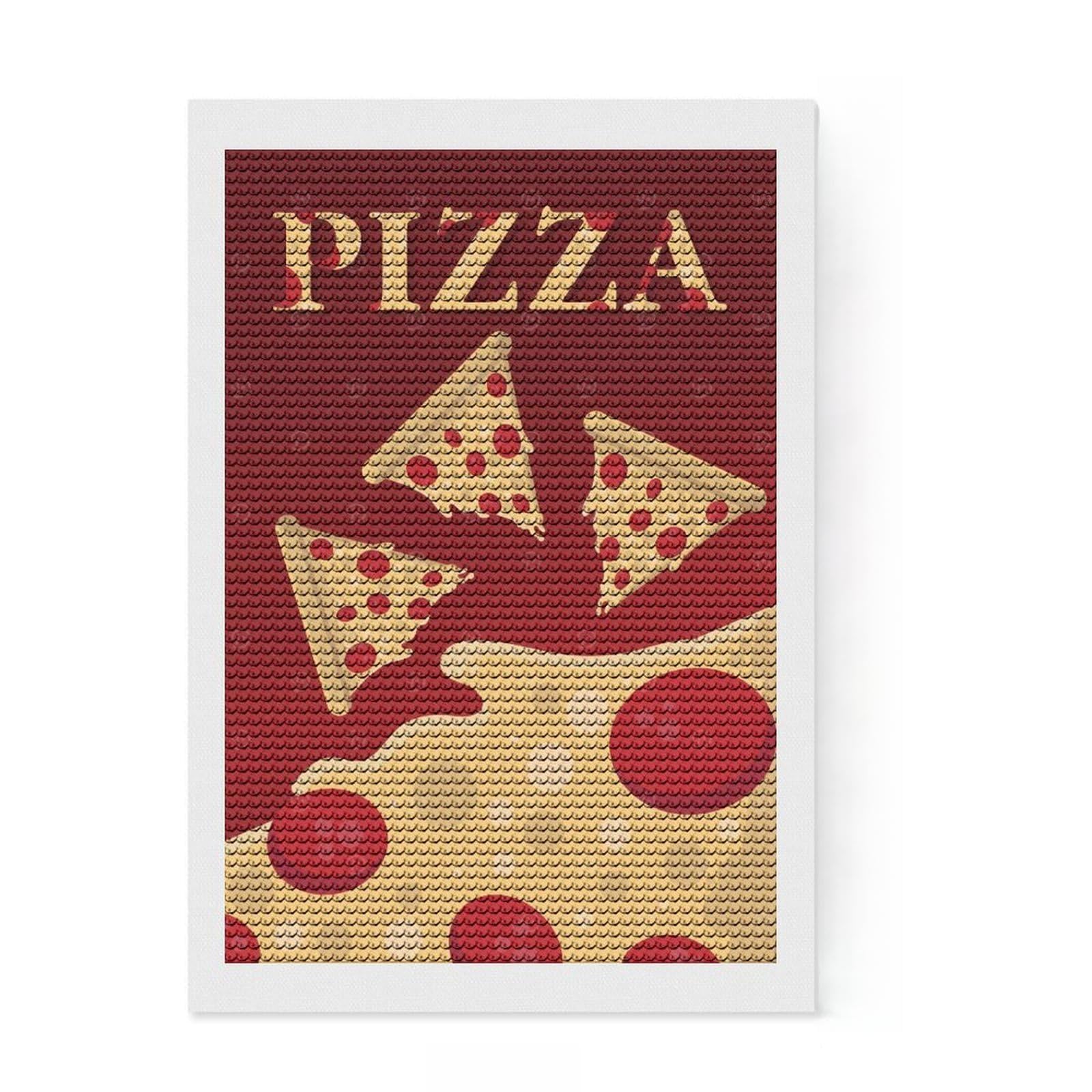 Junmoney Pizza Slices on Red Background Round Drill Diamond Painting 8"x12", for Adults, Stress Relief Craft, Artistic Hobby, Aesthetic Room Decor