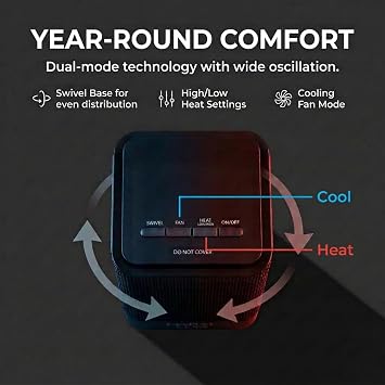 EdenPURE GEN70 Portable Infrared Heater and Cooler 950W PTC Infrared Heat, Oscillating Swivel Fan, 2 Heat Settings + Cooling - Safe for Pets Kids, Personal Space Compact for Desk, Bedroom or Travel