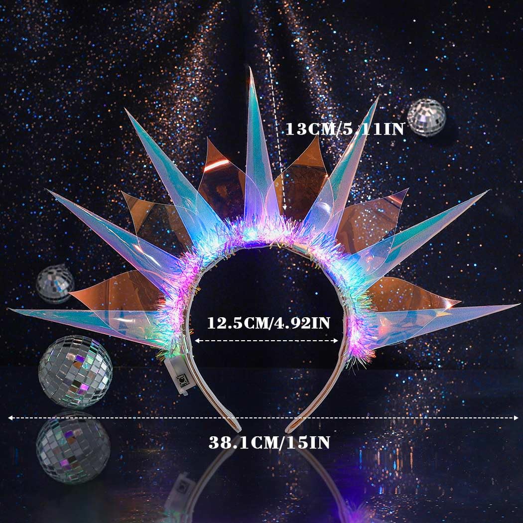 Zoestar Light Up Headbands LED Goddess of Liberty Crown Headband Glowing Nightclub Hair Band Party Rave Hair Accessories for Women and Girls - Image 2