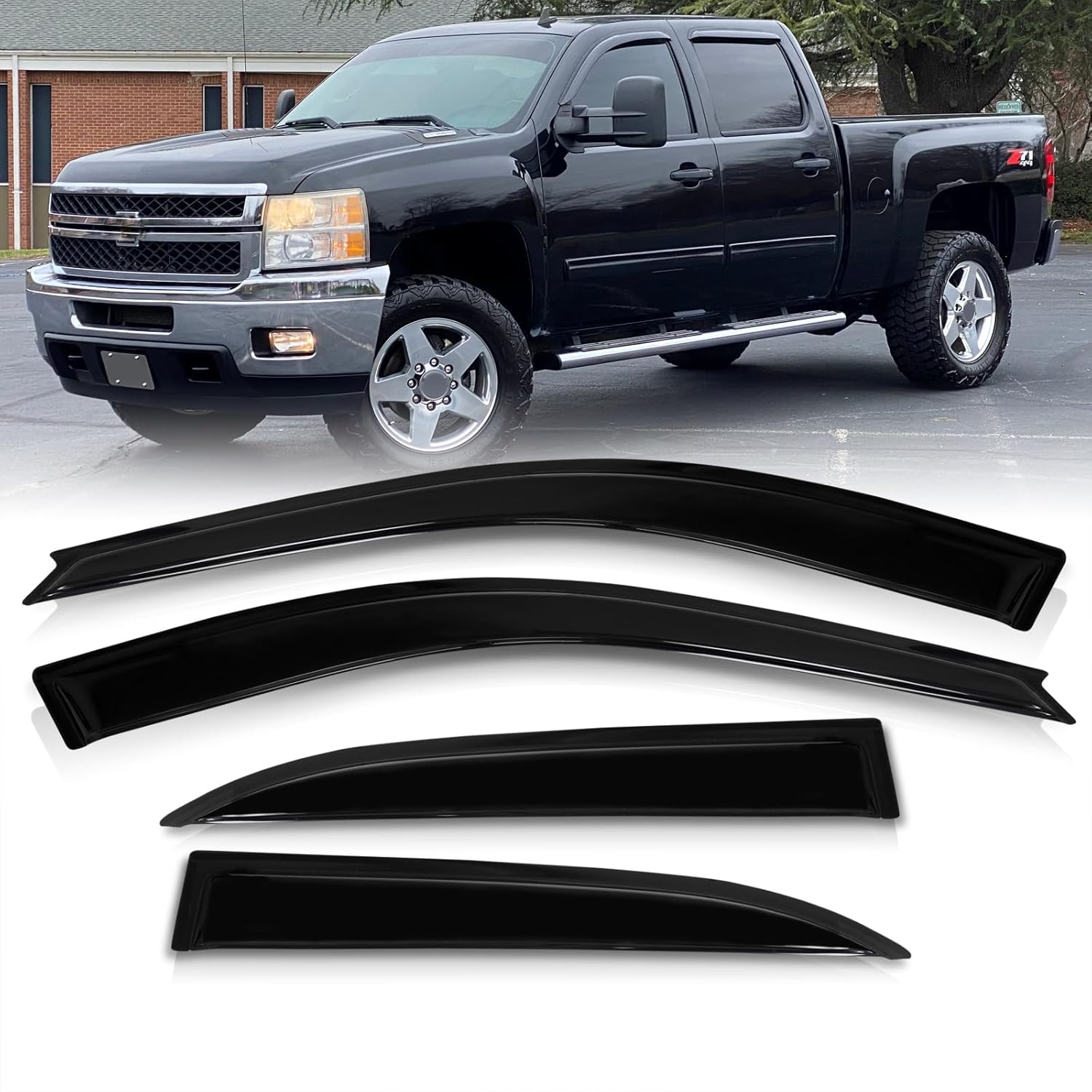AJP Distributors 4PCS Side Window Visor Rain Guard Sun Shade Vent Wind Deflector Compatible/Replacement For Silverado Sierra 4 Door Extended Cab 2007 2008 2009 2010 2011 2012 2013 07 08 09 10 11 12 13