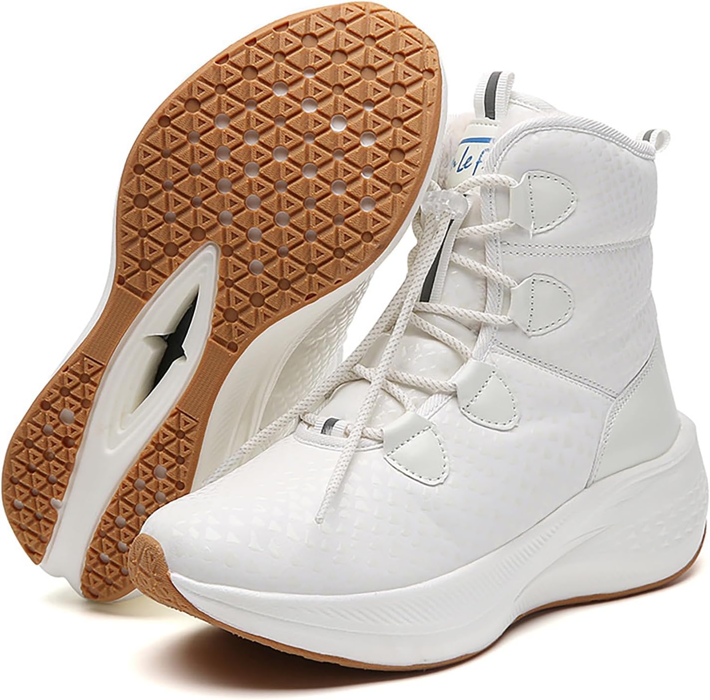 Women'S Leather Lace-Up Platform Waterproof Snow Boots Comfortable Round Toe Warm Fur Lined Slip-On Wedges Mid Calf Snow Boots