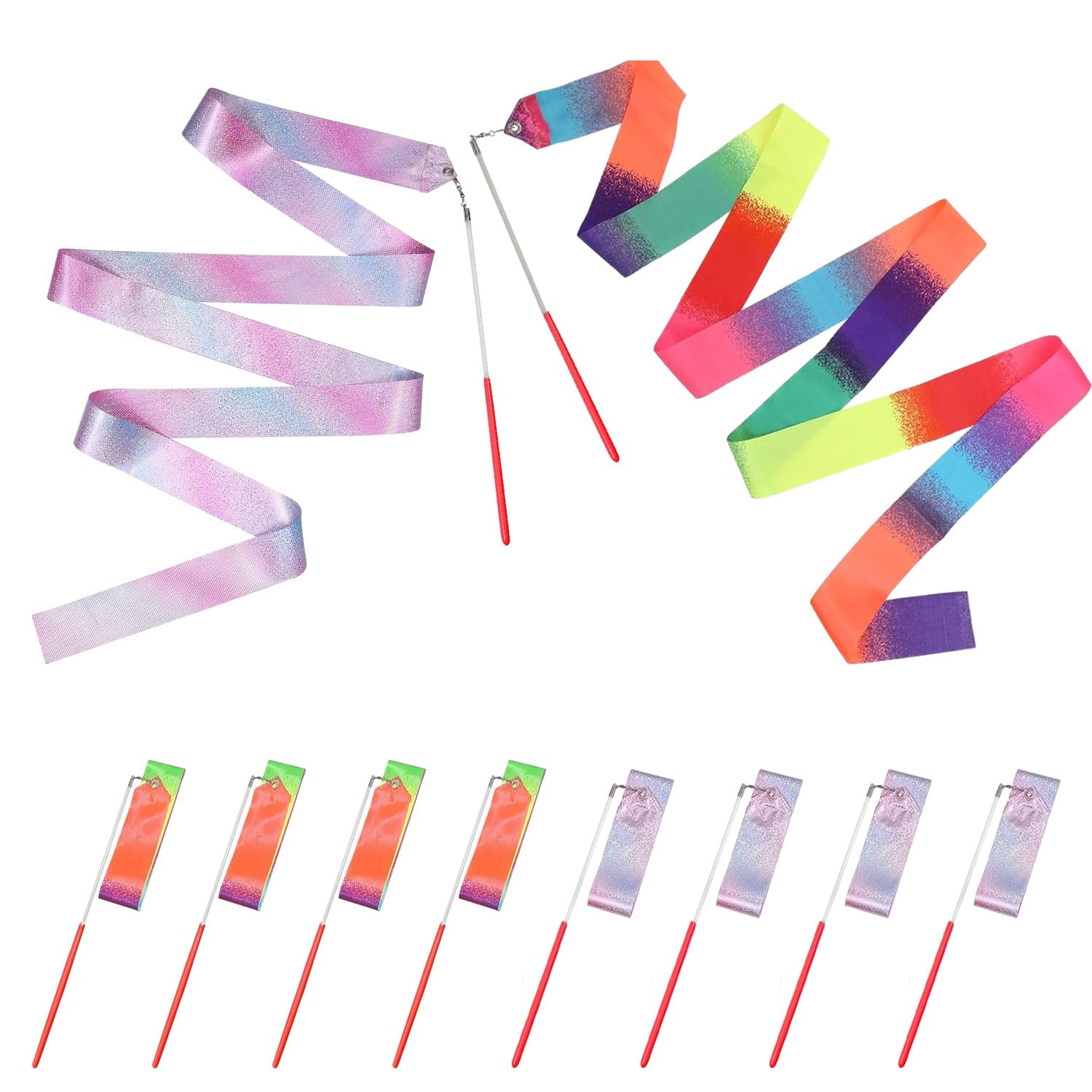 Lot De 2 Rubans De Gymnastique Rythmique – 2m, Tissu Scintillant, Baguette Incluse – Pour Enfants, Danse, Gym, Fitness, Spectacles