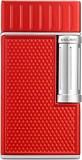 Colibri Julius Double Flame Butane Flint Cigar Lighter with Diamond-Pattern Case, Windproof & Refillable, Cigar Enthusiast's Choice with Blue Fuel Window and Adjustable Flame (Red)