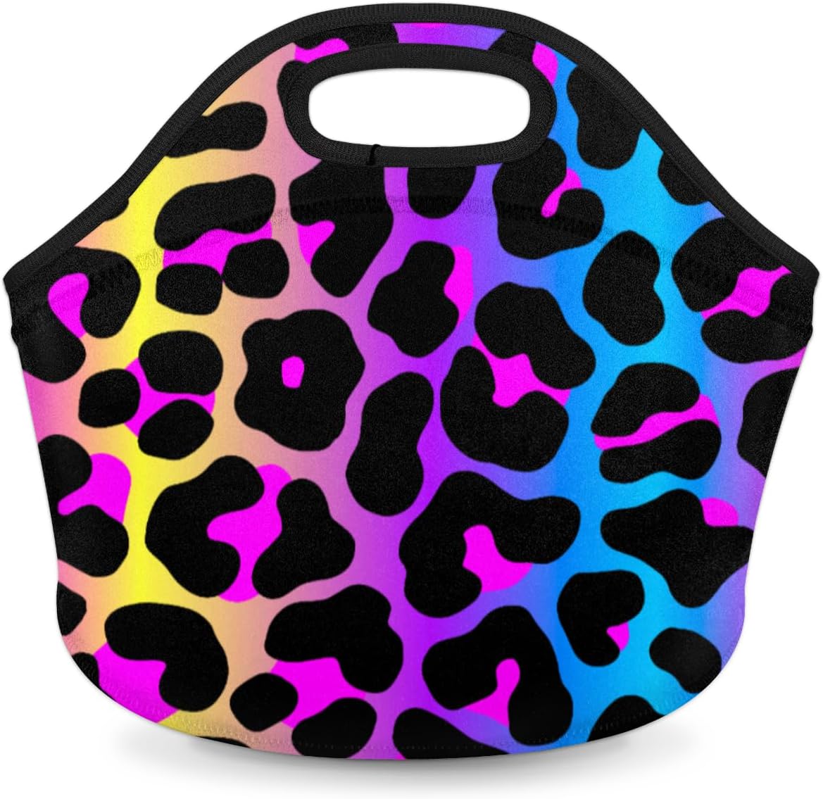 Rainbow Cheetah Leopard Skin Neoprene Small Lunch Bags Insulated Lunch Box for Women Men Girls Boy Lightweight Soft Lunch Tote Handbag for School Work Office Mini Cooler Thermal Meal Prep Bags