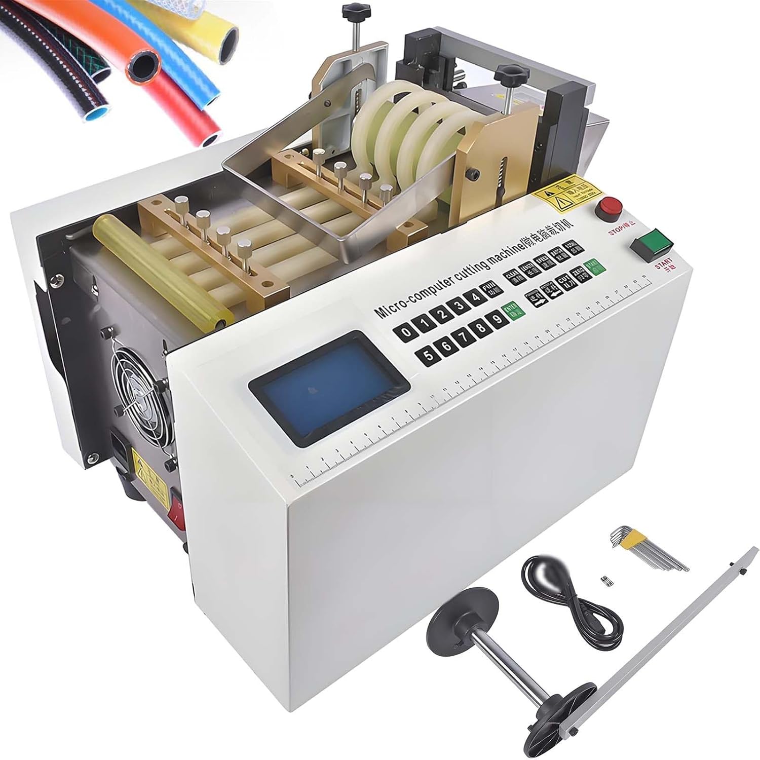 DG-100 Auto Heat-Shrink Tube Cutter 110 V,Micro Computer Control,0.1 mm Cutting Accuracy,6000 Cut/Hour,for Fiberglass Tube Cable Yellow Wax Tubes